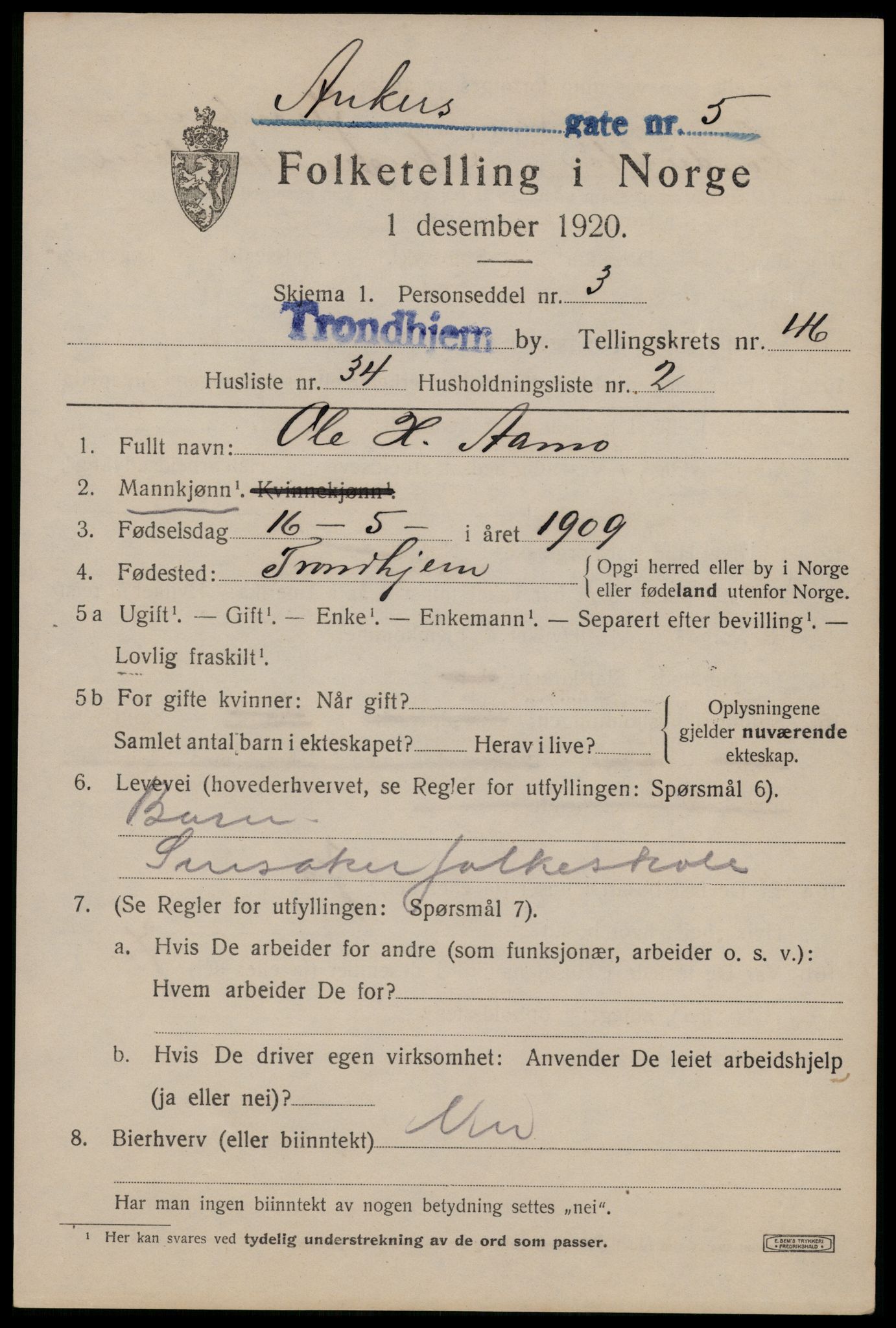 SAT, Folketelling 1920 for 1601 Trondheim kjøpstad, 1920, s. 98876
