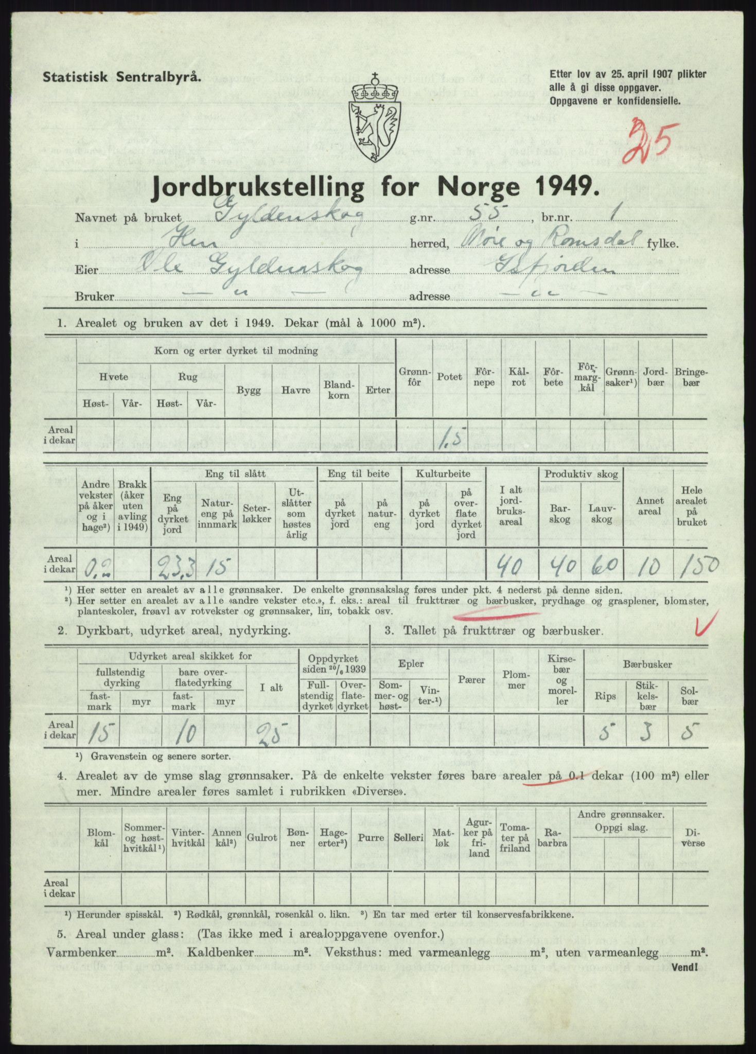 Statistisk sentralbyrå, Næringsøkonomiske emner, Jordbruk, skogbruk, jakt, fiske og fangst, AV/RA-S-2234/G/Gc/L0323: Møre og Romsdal: Grytten og Hen, 1949, s. 709