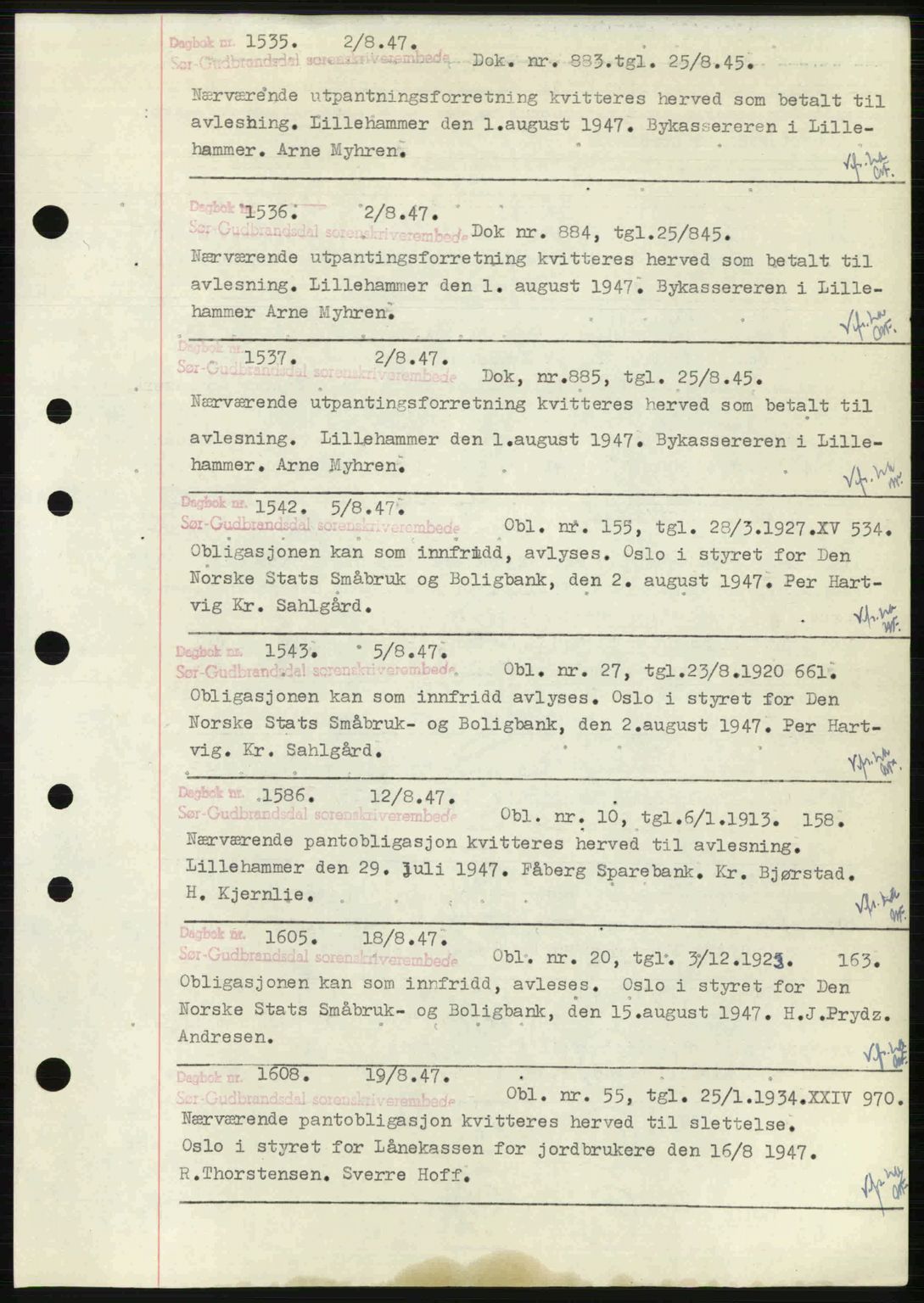 Sør-Gudbrandsdal tingrett, SAH/TING-004/H/Hb/Hbf/L0002: Pantebok nr. C1, 1938-1951, Dagboknr: 1535/1947