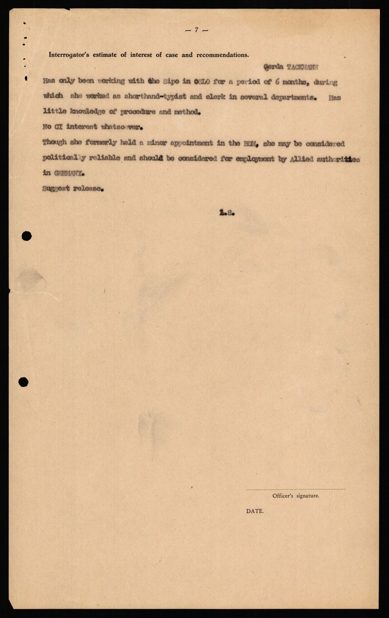 Forsvaret, Forsvarets overkommando II, RA/RAFA-3915/D/Db/L0033: CI Questionaires. Tyske okkupasjonsstyrker i Norge. Tyskere., 1945-1946, s. 379