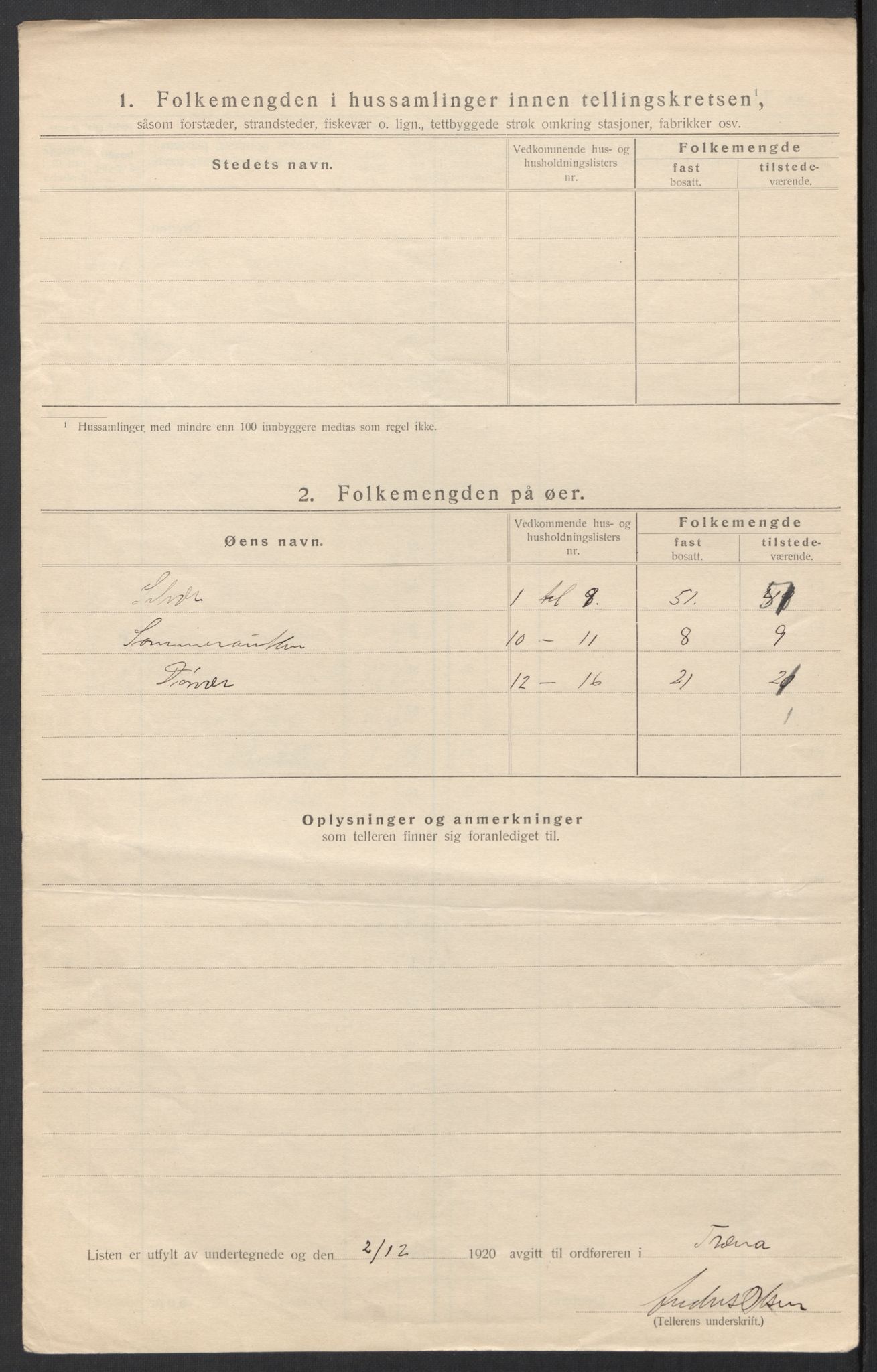 SAT, Folketelling 1920 for 1835 Træna herred, 1920, s. 9