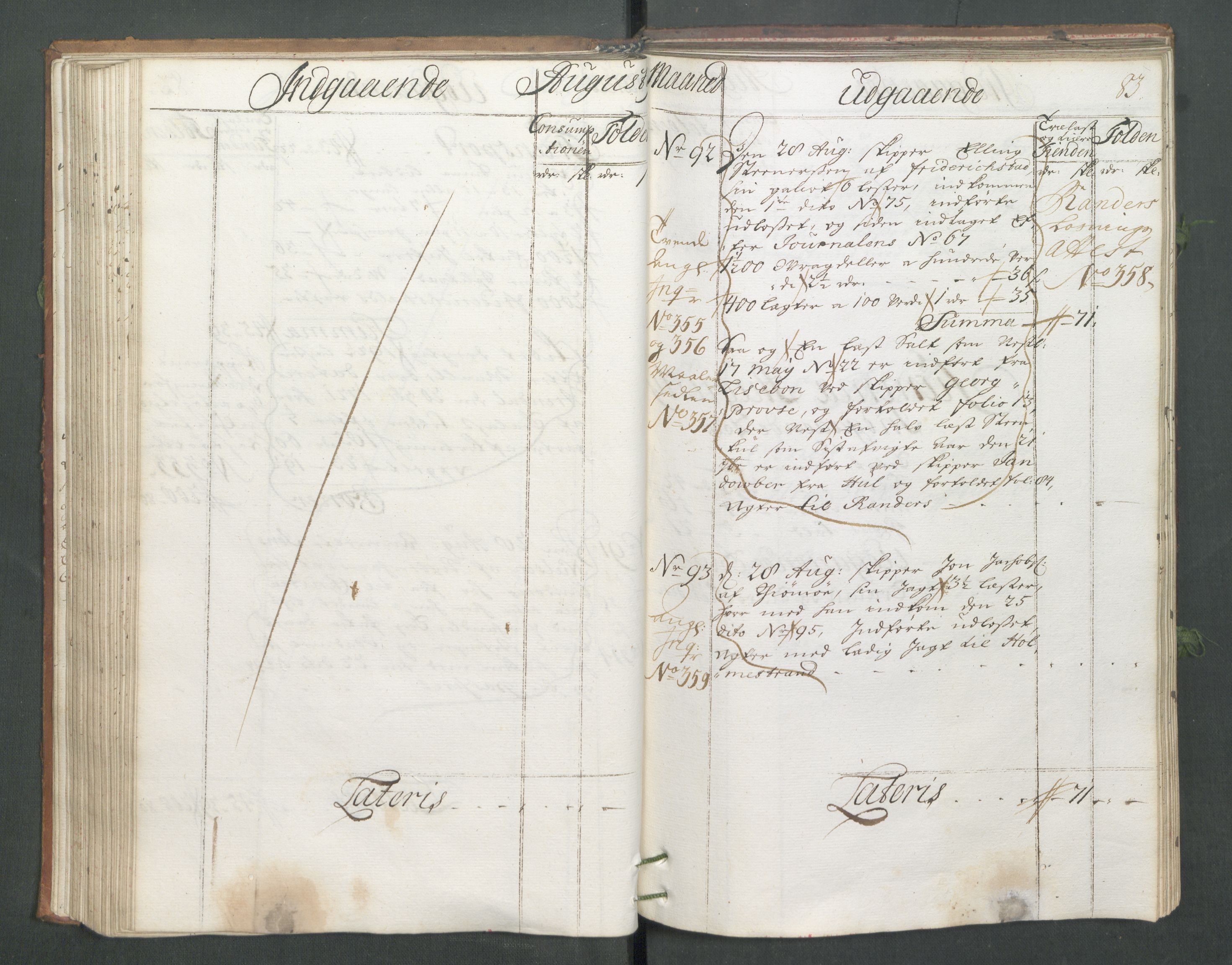 Generaltollkammeret, tollregnskaper, RA/EA-5490/R02/L0006/0001: Tollregnskaper Fredrikstad / Hovedtollbok, 1731, s. 83