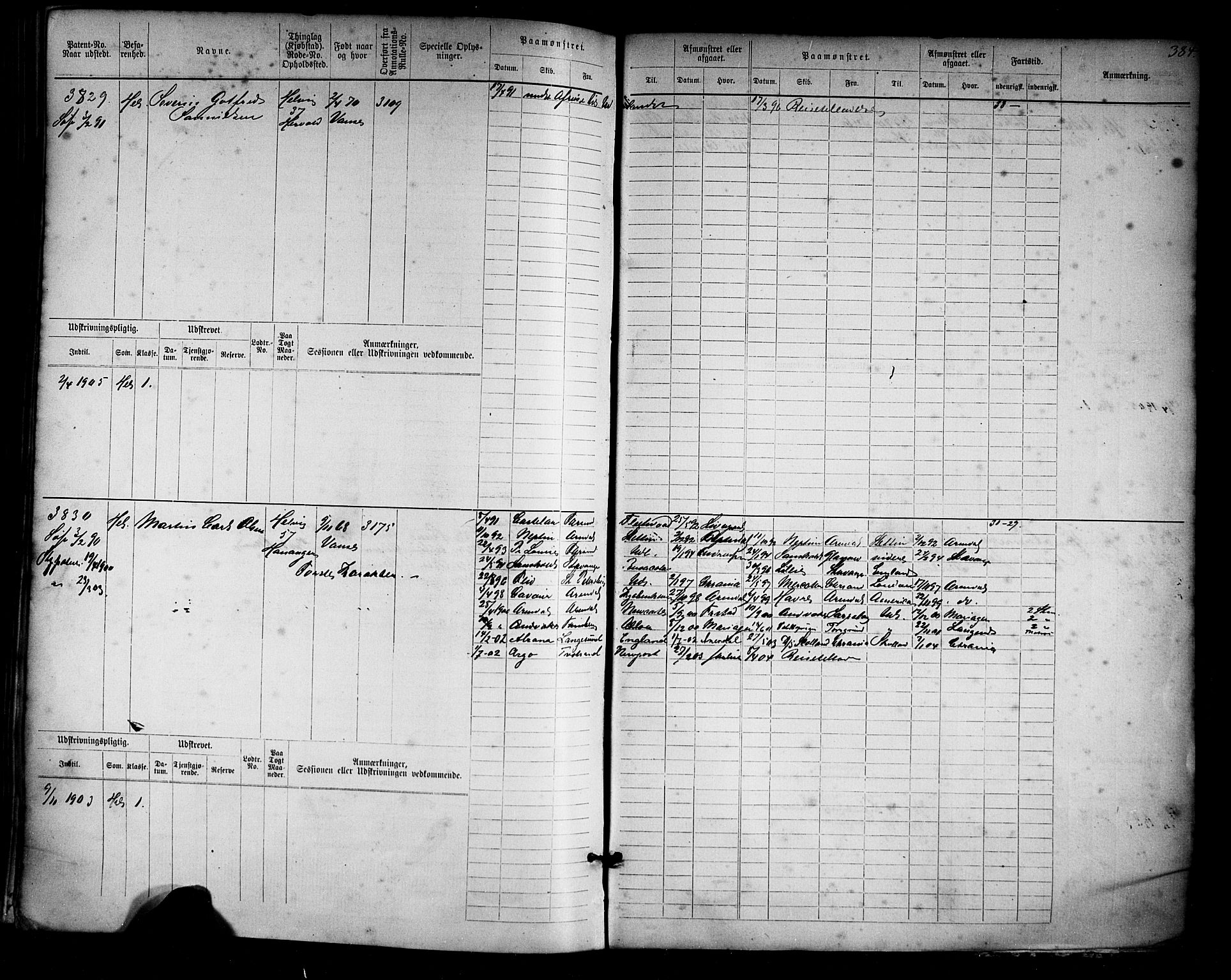 Farsund mønstringskrets, AV/SAK-2031-0017/F/Fb/L0019: Hovedrulle nr 3067-3832, Z-11, 1882-1922, s. 391