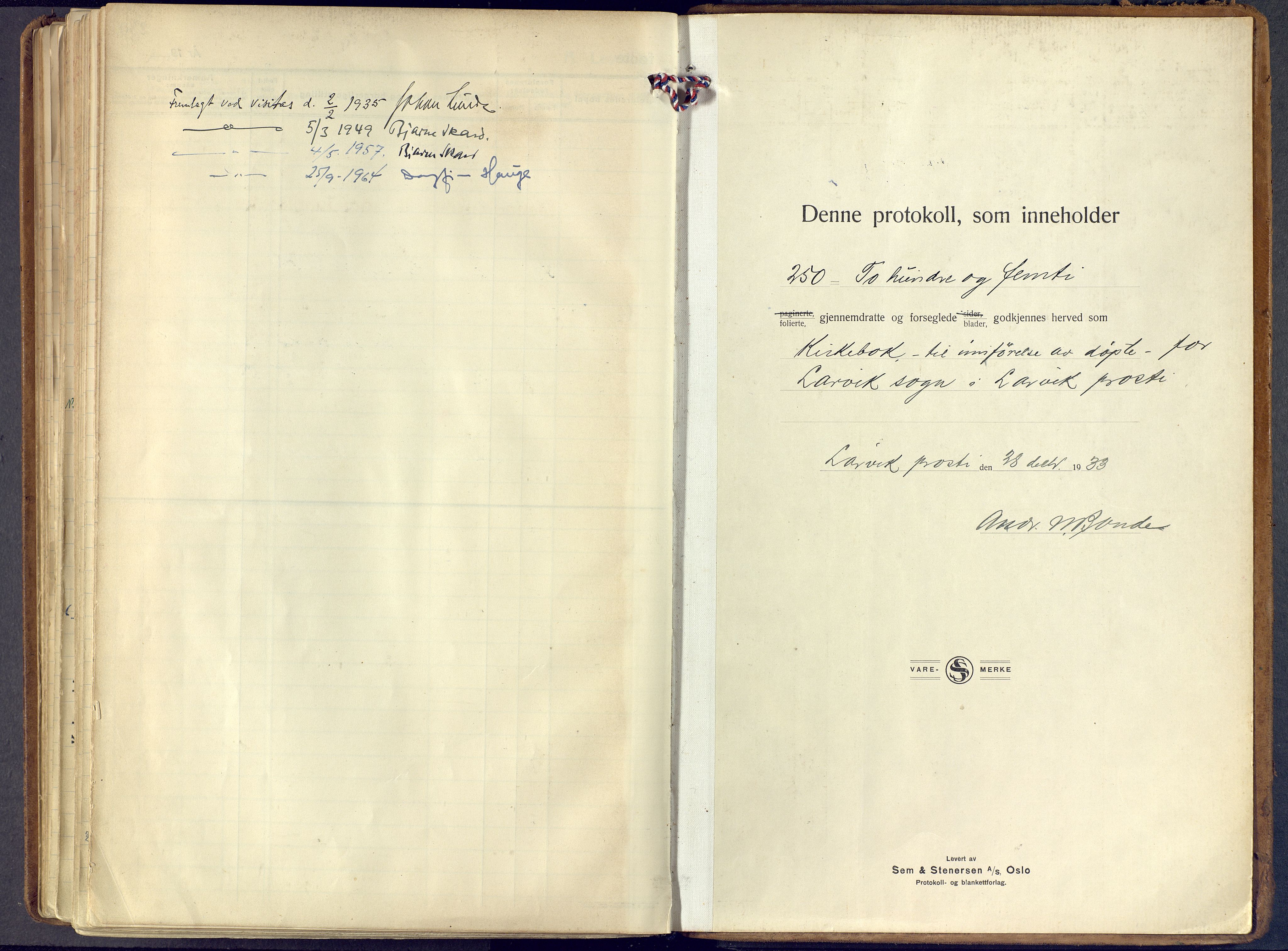 Larvik kirkebøker, SAKO/A-352/F/Fa/L0014: Ministerialbok nr. I 14, 1934-1958