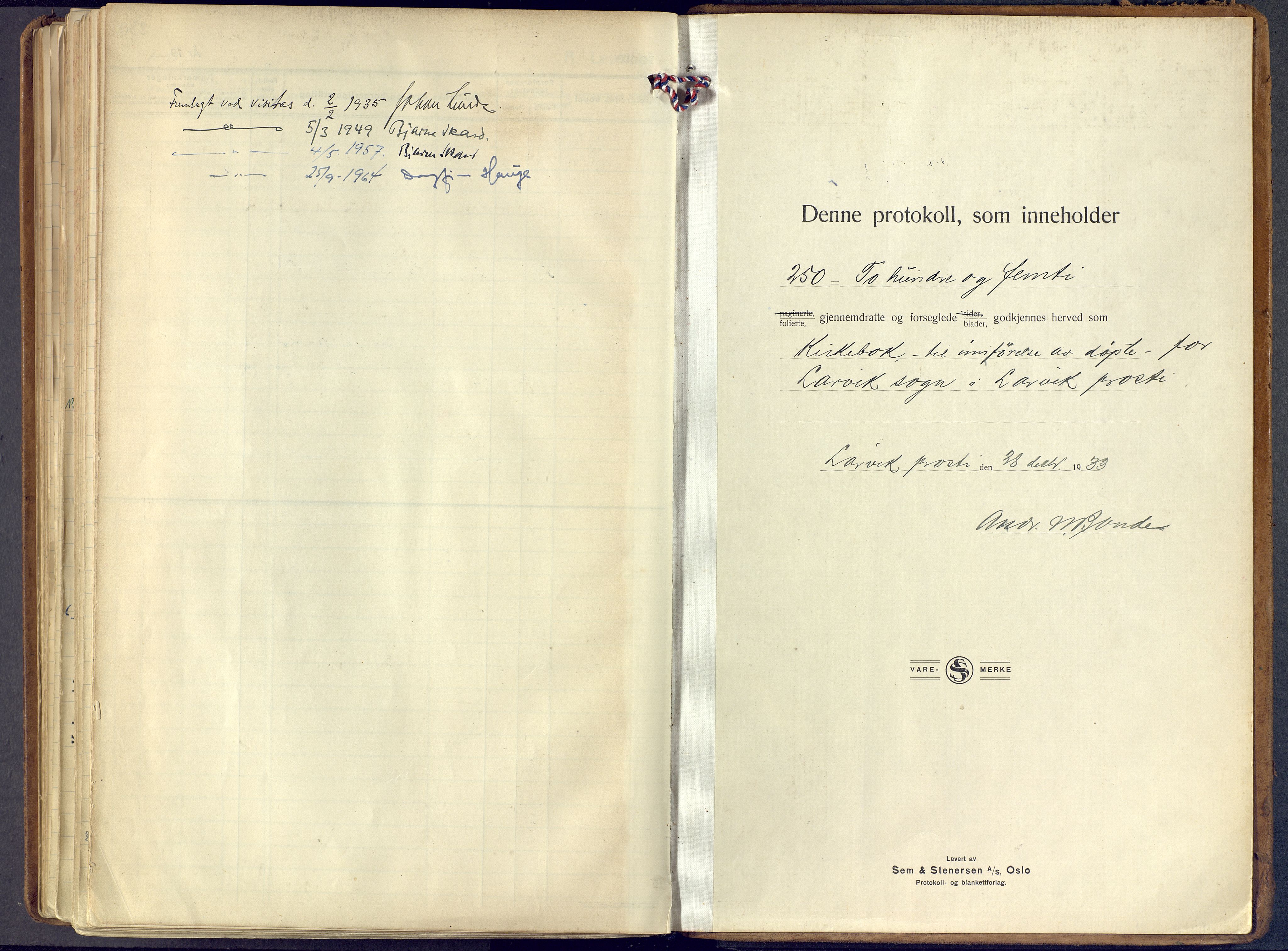 Larvik kirkebøker, AV/SAKO-A-352/F/Fa/L0014: Ministerialbok nr. I 14, 1934-1958