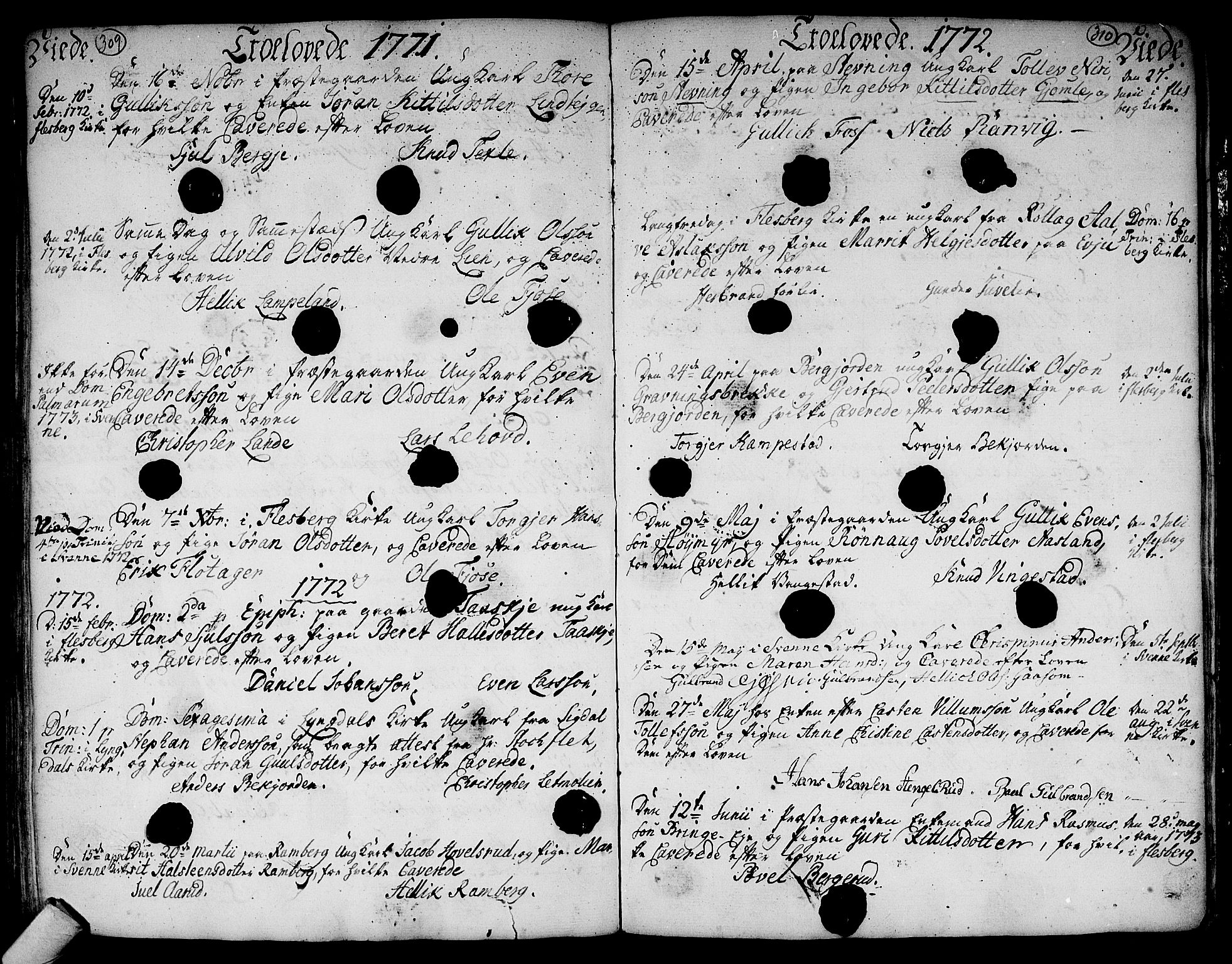 Flesberg kirkebøker, AV/SAKO-A-18/F/Fa/L0003: Ministerialbok nr. I 3, 1748-1790, s. 309-310
