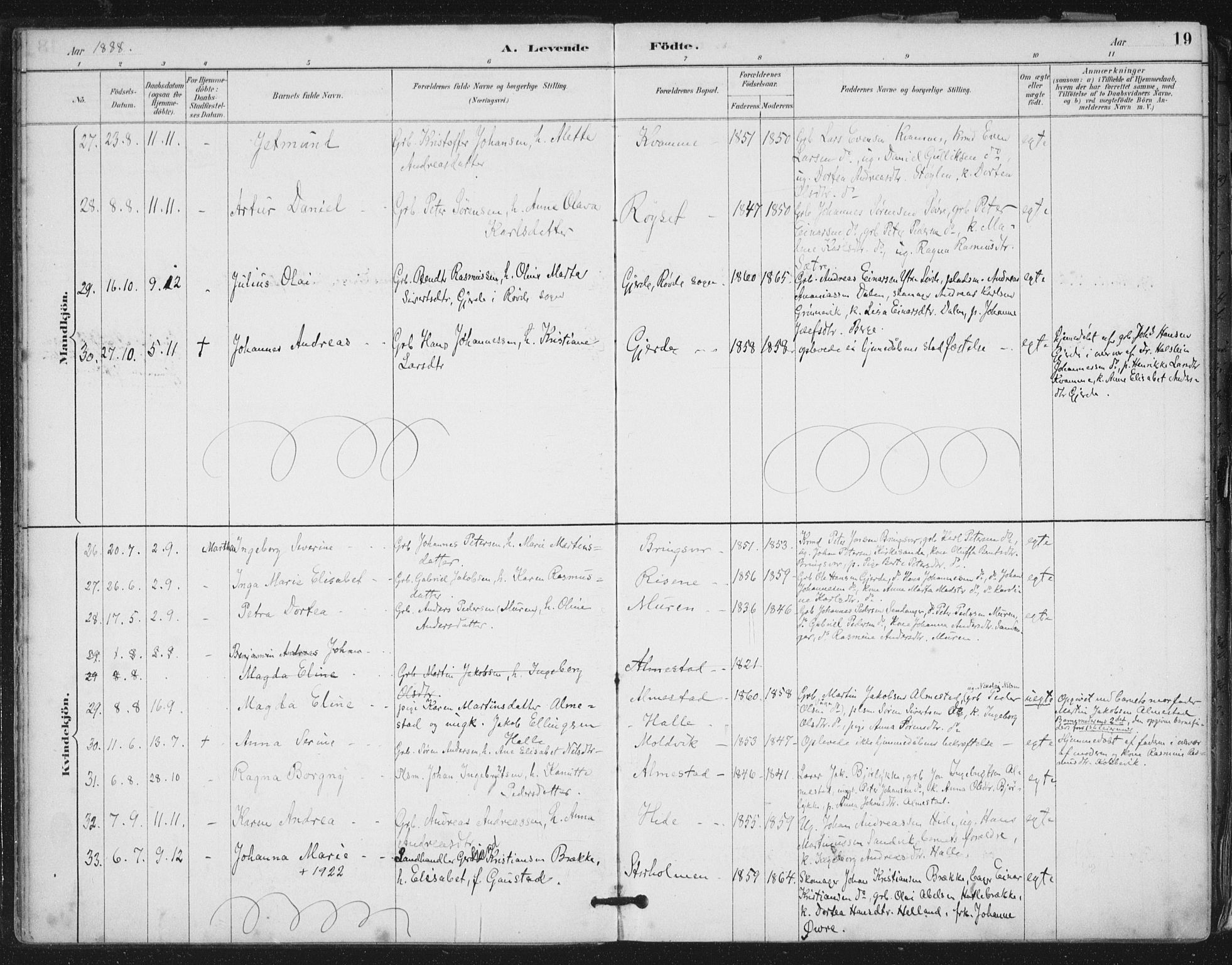 Ministerialprotokoller, klokkerbøker og fødselsregistre - Møre og Romsdal, AV/SAT-A-1454/503/L0037: Ministerialbok nr. 503A05, 1884-1900, s. 19