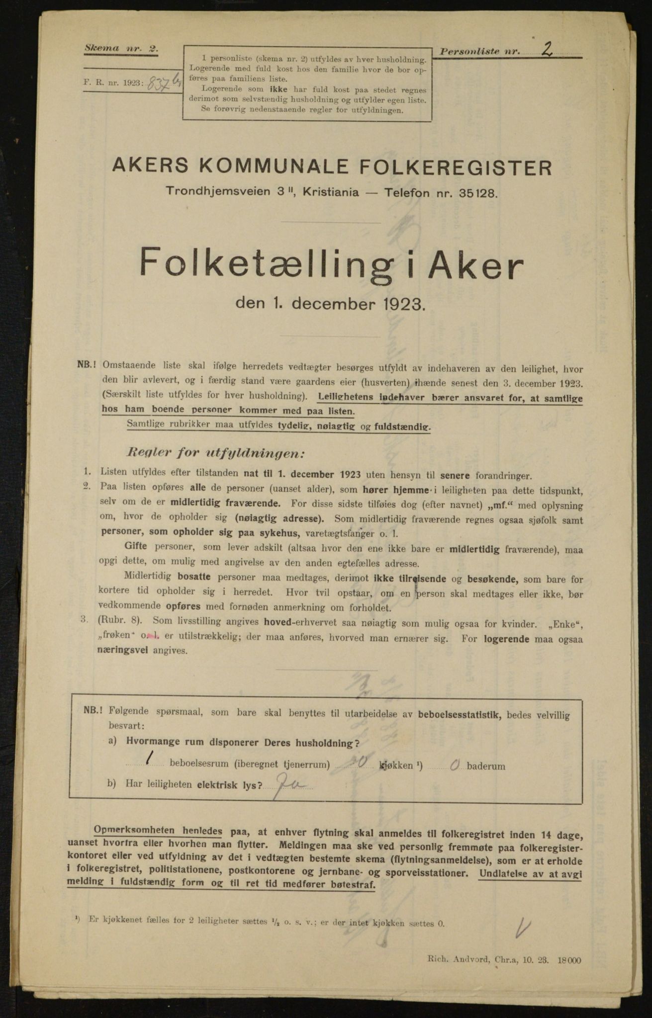 , Kommunal folketelling 1.12.1923 for Aker, 1923, s. 12909