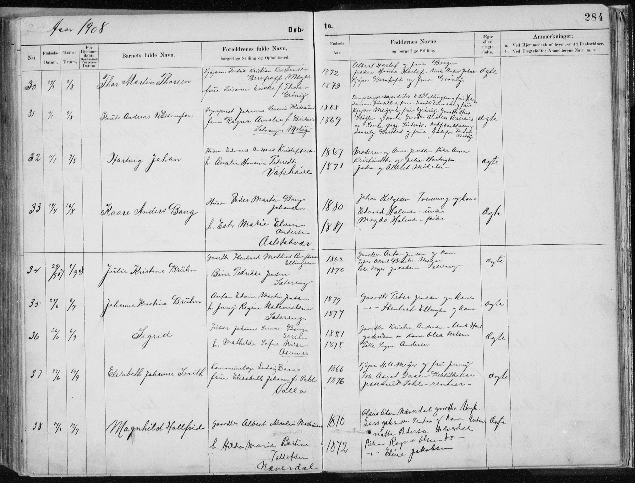 Ministerialprotokoller, klokkerbøker og fødselsregistre - Nordland, AV/SAT-A-1459/843/L0636: Klokkerbok nr. 843C05, 1884-1909, s. 284