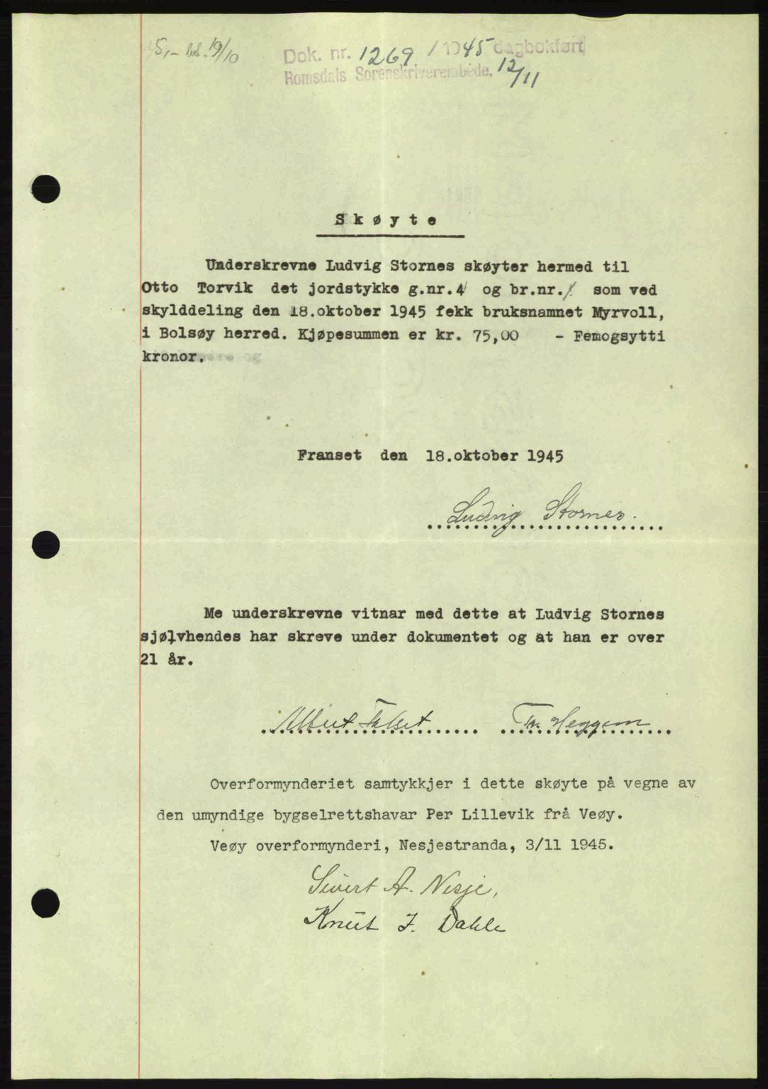 Romsdal sorenskriveri, SAT/A-4149/1/2/2C: Pantebok nr. A18, 1945-1945, Dagboknr: 1269/1945