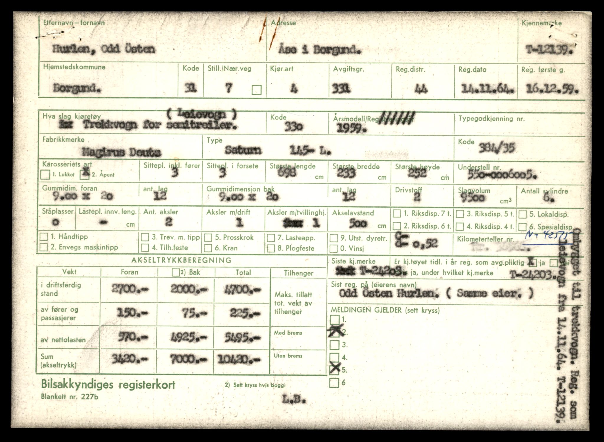 Møre og Romsdal vegkontor - Ålesund trafikkstasjon, AV/SAT-A-4099/F/Fe/L0032: Registreringskort for kjøretøy T 11997 - T 12149, 1927-1998, s. 3507