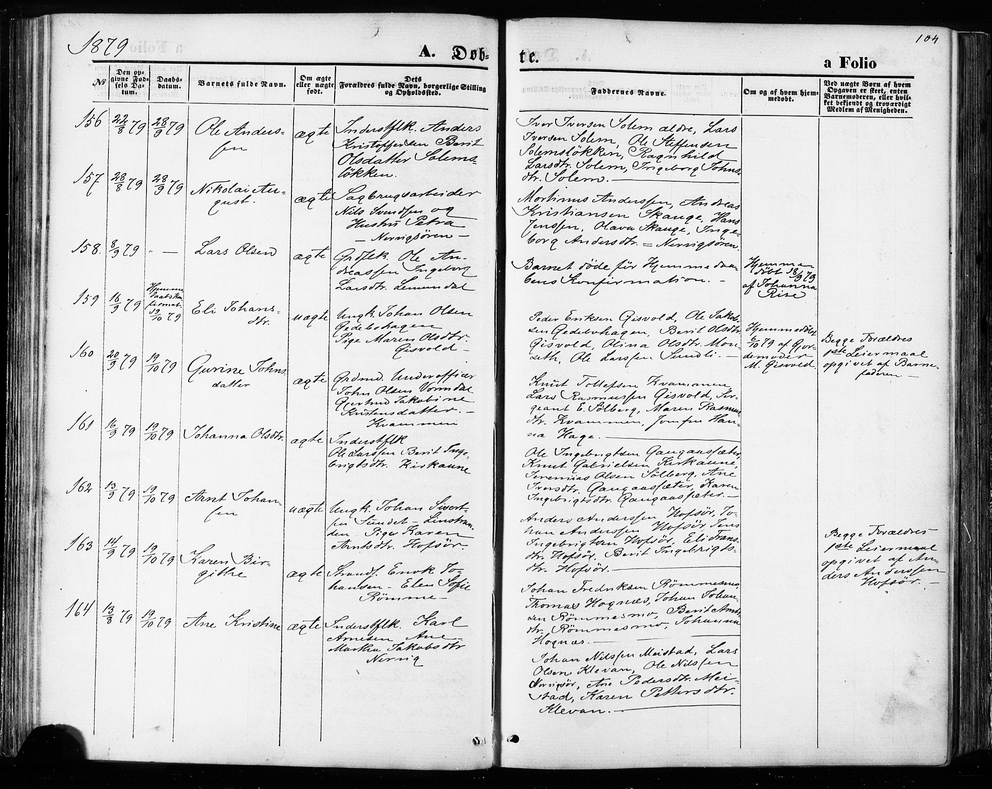 Ministerialprotokoller, klokkerbøker og fødselsregistre - Sør-Trøndelag, AV/SAT-A-1456/668/L0807: Ministerialbok nr. 668A07, 1870-1880, s. 104