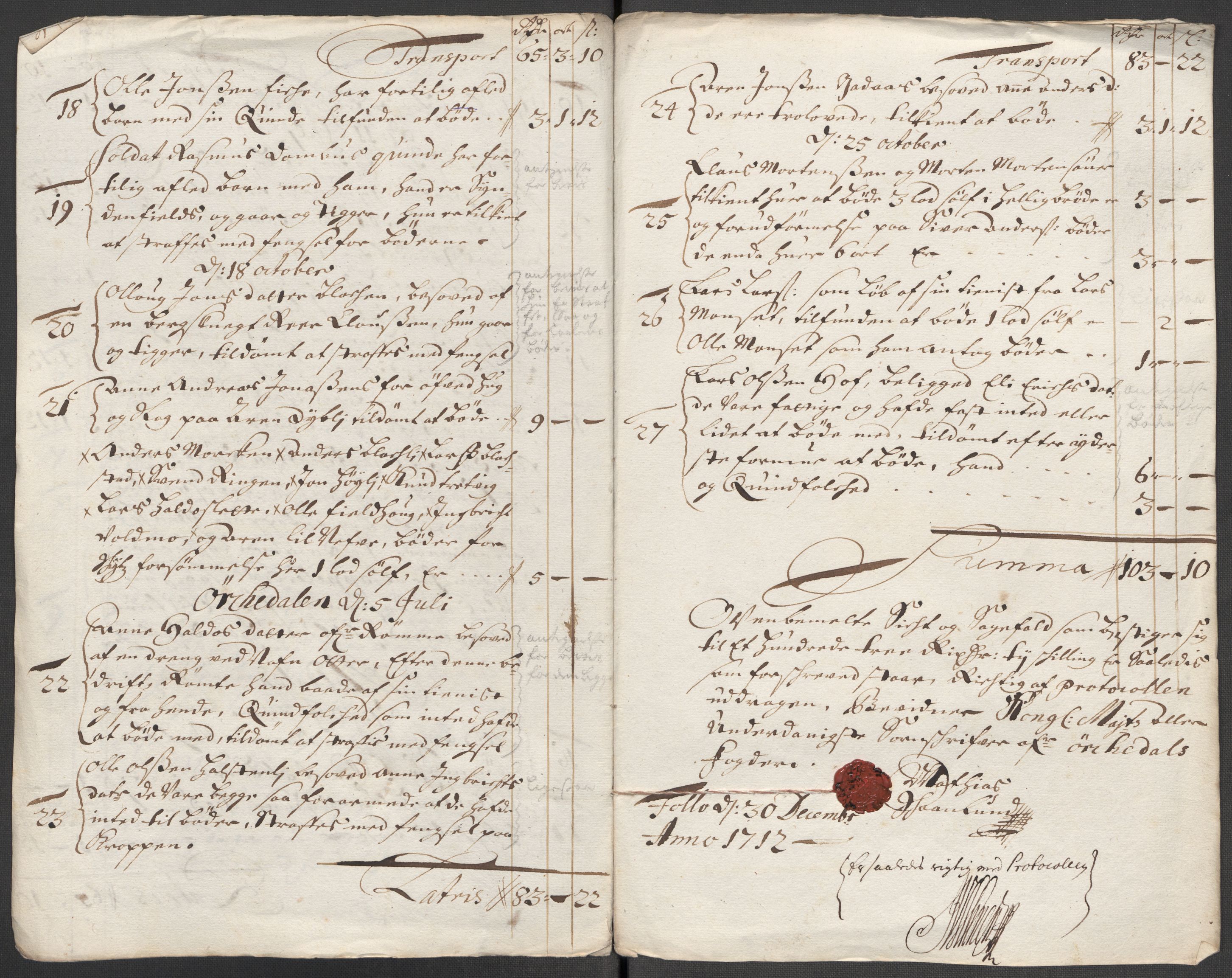 Rentekammeret inntil 1814, Reviderte regnskaper, Fogderegnskap, AV/RA-EA-4092/R60/L3963: Fogderegnskap Orkdal og Gauldal, 1712, s. 200