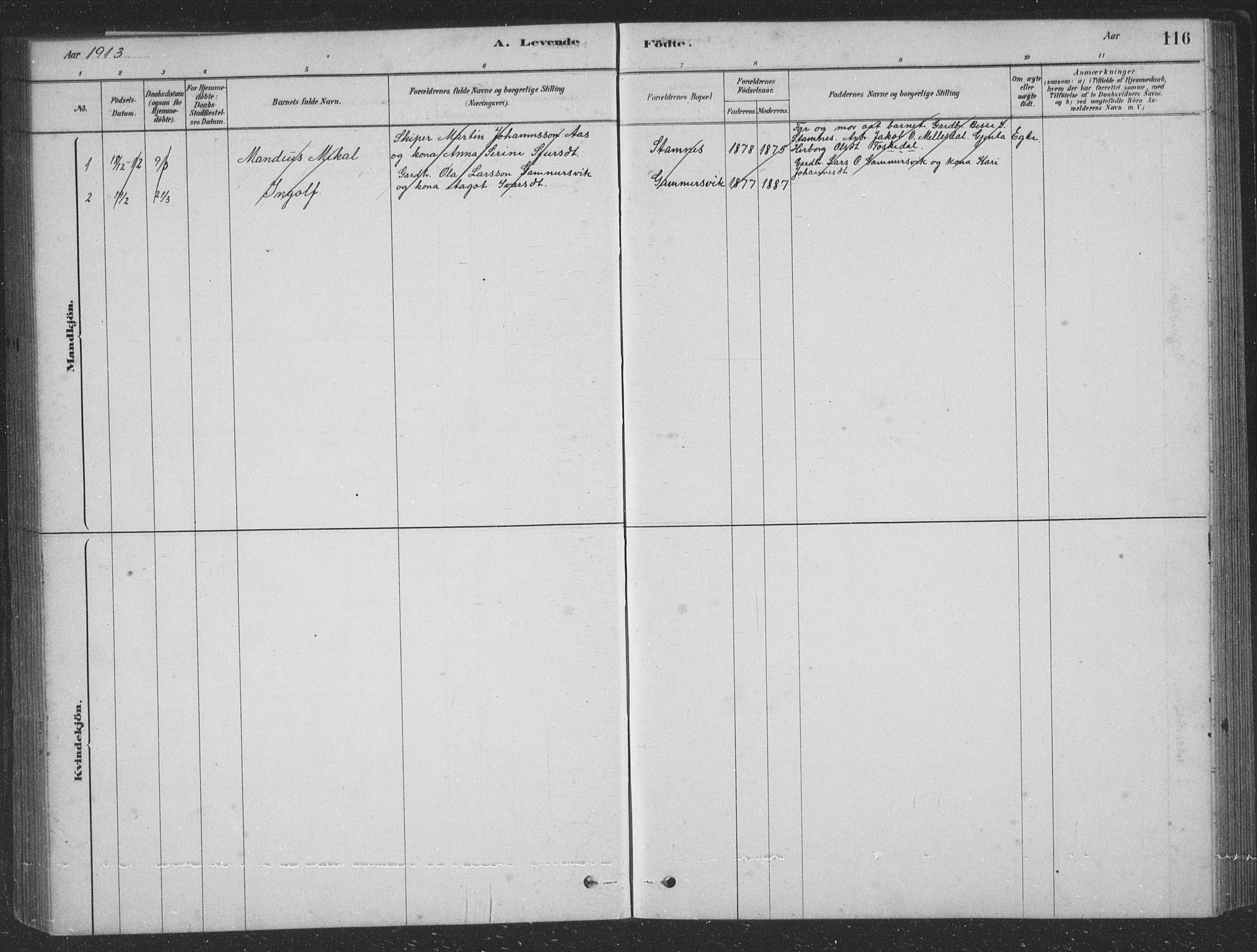 Vaksdal Sokneprestembete, AV/SAB-A-78901/H/Hab: Klokkerbok nr. D 1, 1878-1939, s. 116