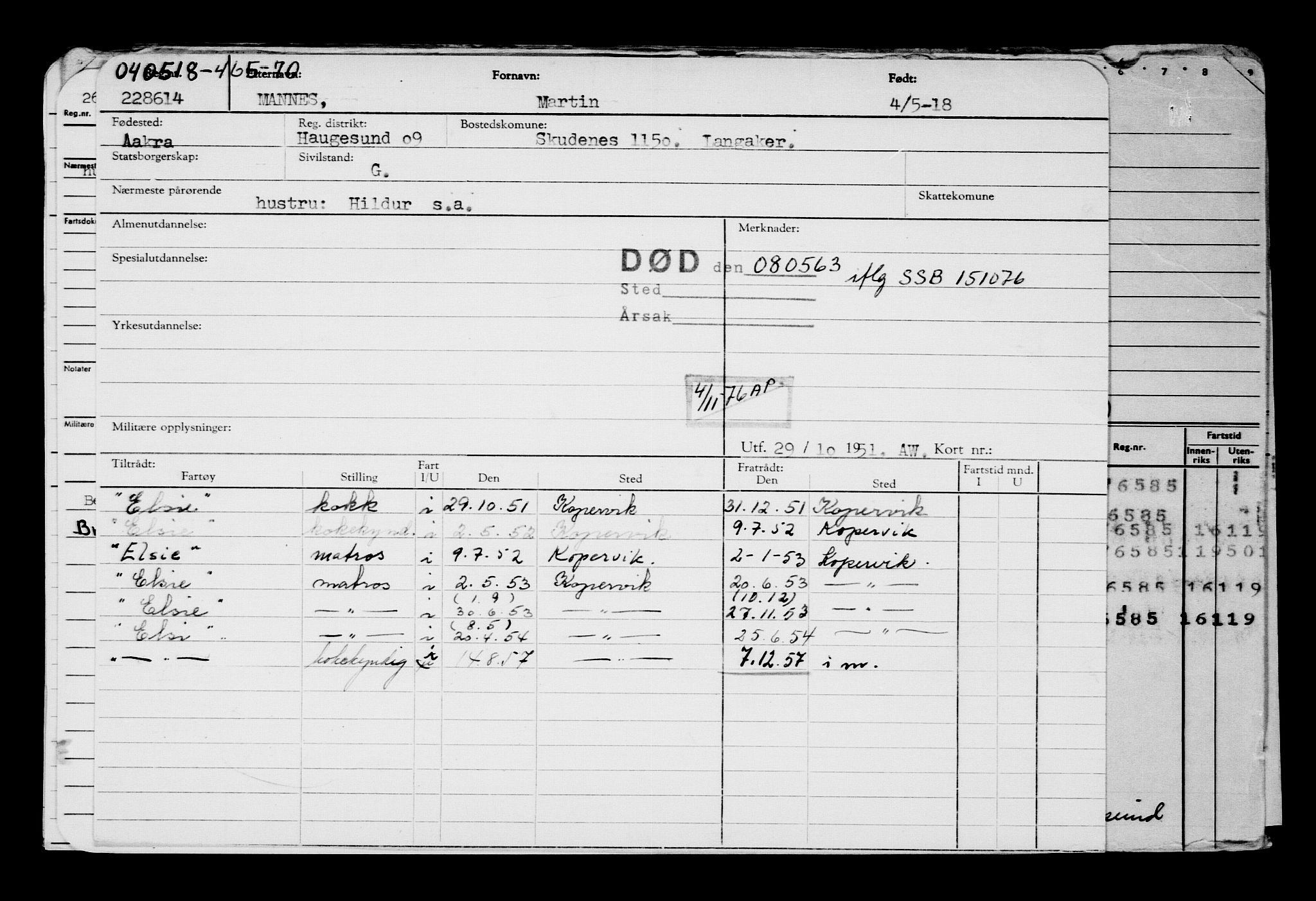 Direktoratet for sjømenn, AV/RA-S-3545/G/Gb/L0158: Hovedkort, 1918, s. 86