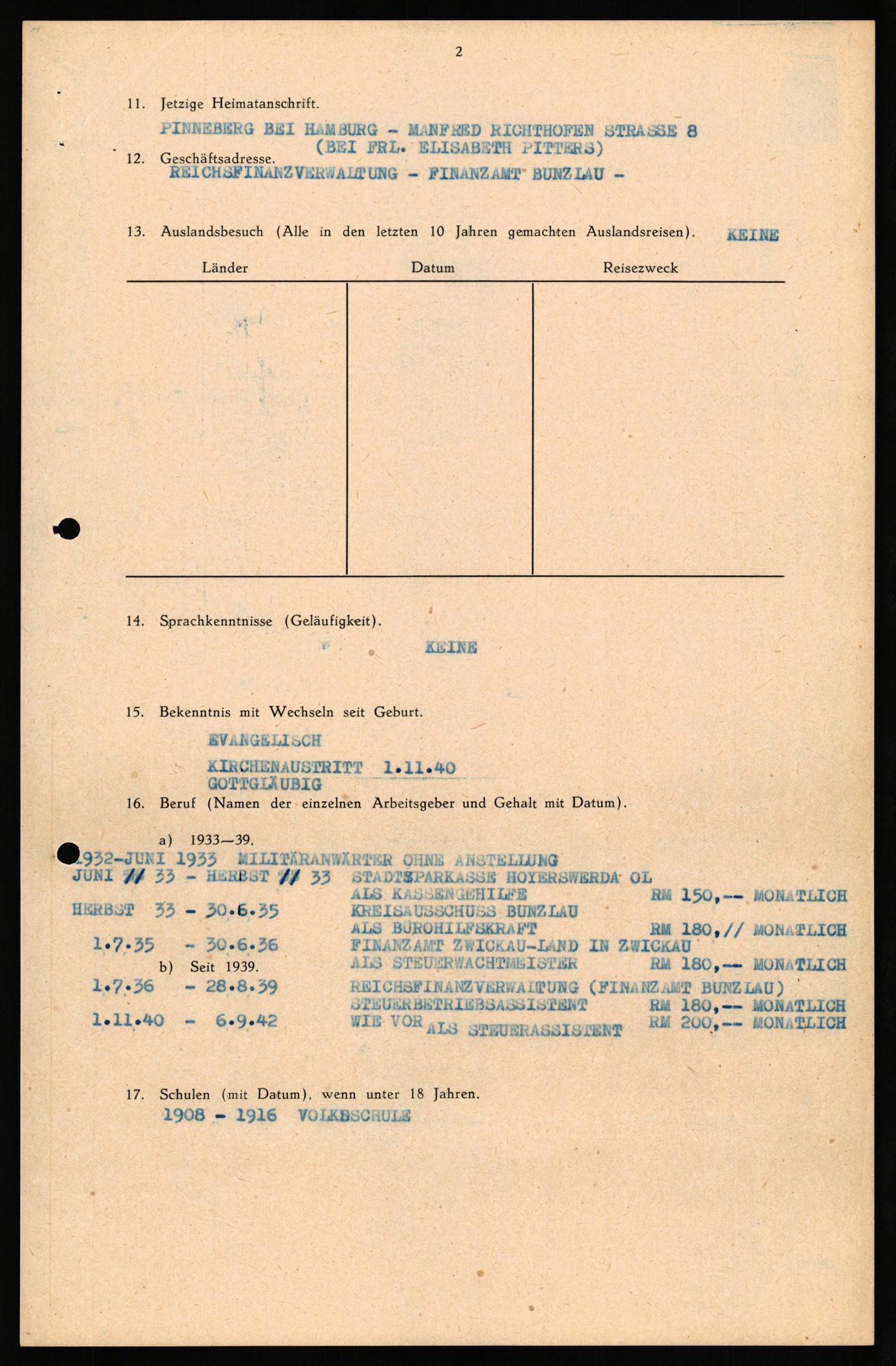 Forsvaret, Forsvarets overkommando II, AV/RA-RAFA-3915/D/Db/L0035: CI Questionaires. Tyske okkupasjonsstyrker i Norge. Tyskere., 1945-1946, s. 64