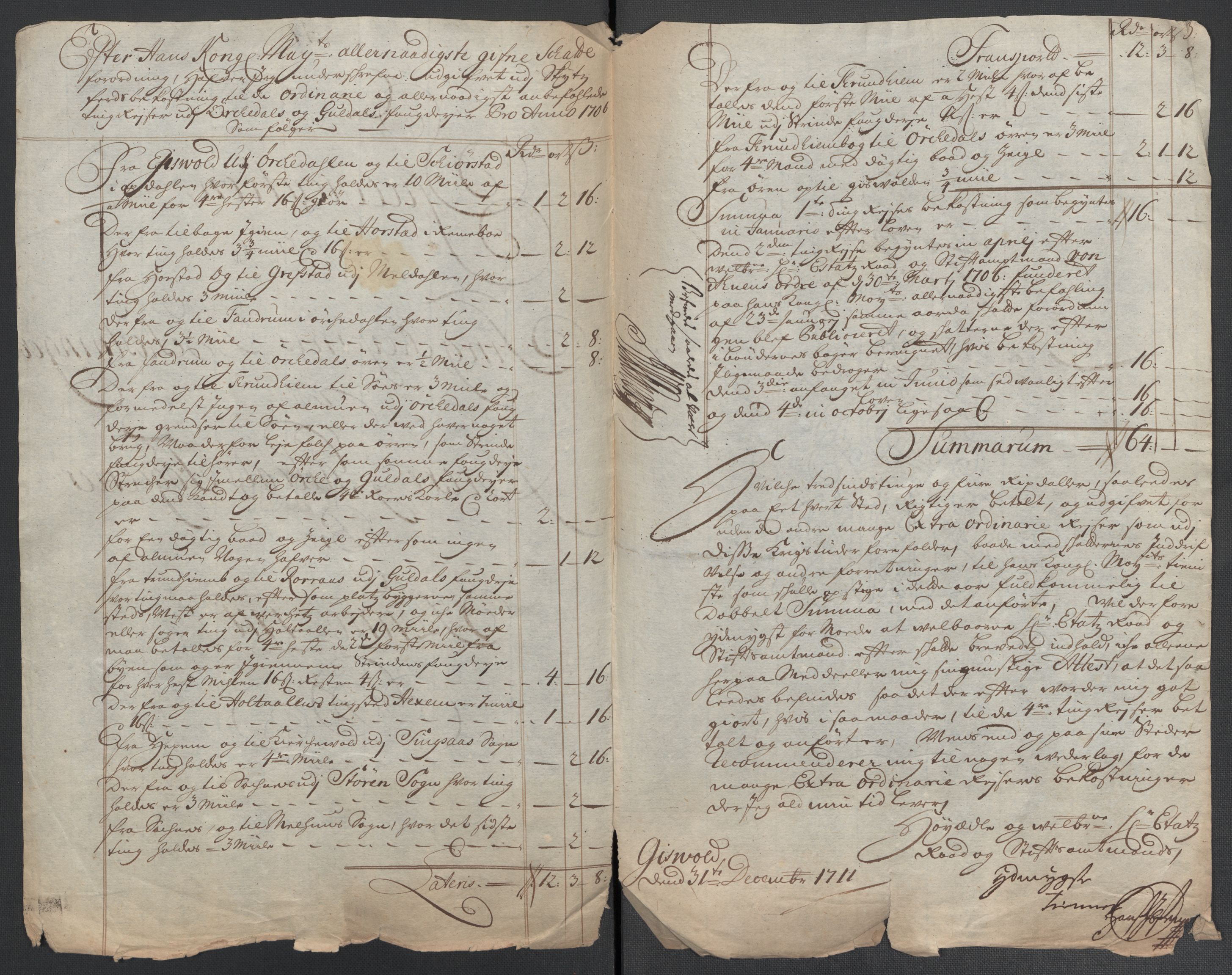 Rentekammeret inntil 1814, Reviderte regnskaper, Fogderegnskap, AV/RA-EA-4092/R60/L3962: Fogderegnskap Orkdal og Gauldal, 1711, s. 354