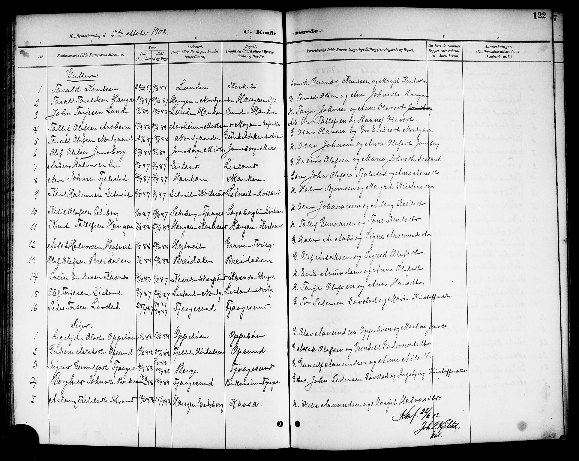 Kviteseid kirkebøker, AV/SAKO-A-276/G/Ga/L0002: Klokkerbok nr. I 2, 1893-1918, s. 122