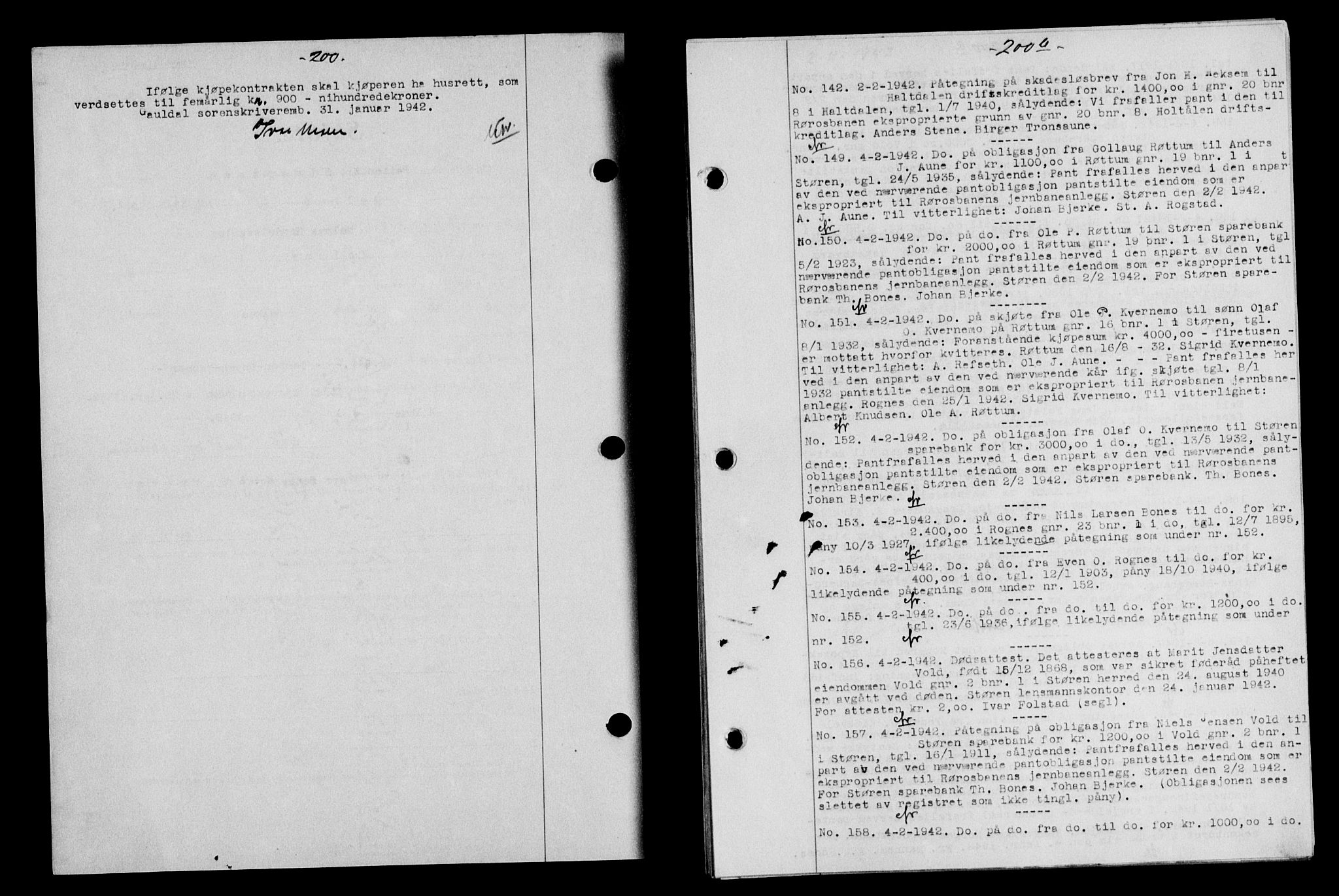 Gauldal sorenskriveri, SAT/A-0014/1/2/2C/L0054: Pantebok nr. 59, 1941-1942, Dagboknr: 142/1942