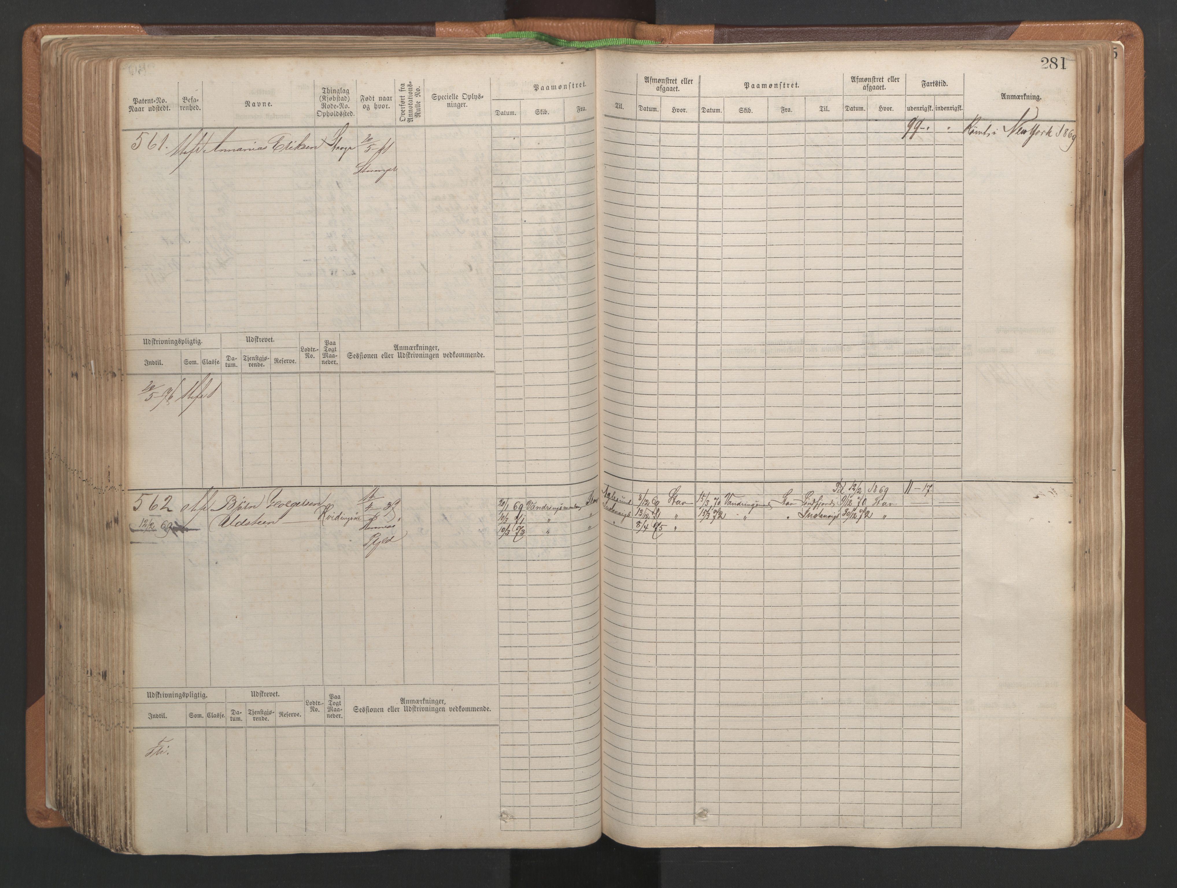 Stavanger sjømannskontor, AV/SAST-A-102006/F/Fb/Fbb/L0004: Sjøfartshovedrulle, patentnr. 1-792 (del 1), 1869-1880, s. 287