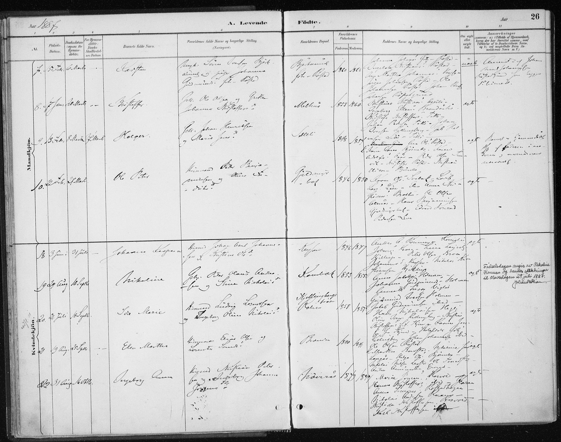 Ministerialprotokoller, klokkerbøker og fødselsregistre - Nord-Trøndelag, SAT/A-1458/701/L0010: Ministerialbok nr. 701A10, 1883-1899, s. 26