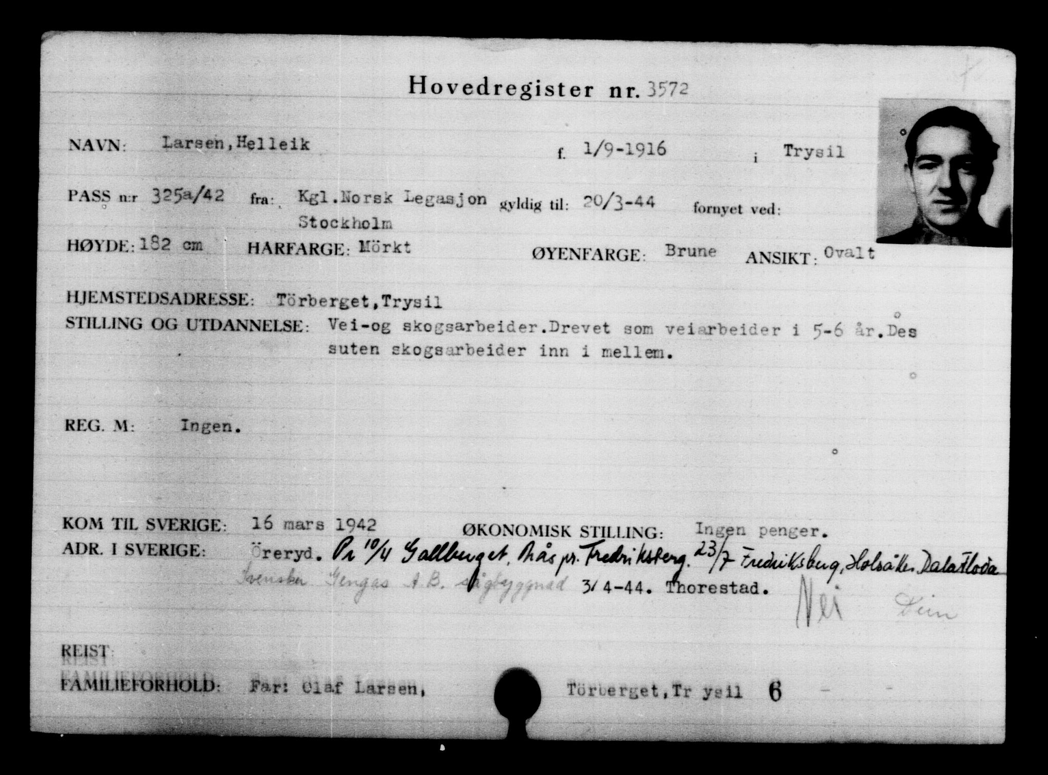 Den Kgl. Norske Legasjons Flyktningskontor, RA/S-6753/V/Va/L0004: Kjesäterkartoteket.  Flyktningenr. 3496-6610, 1940-1945, s. 89