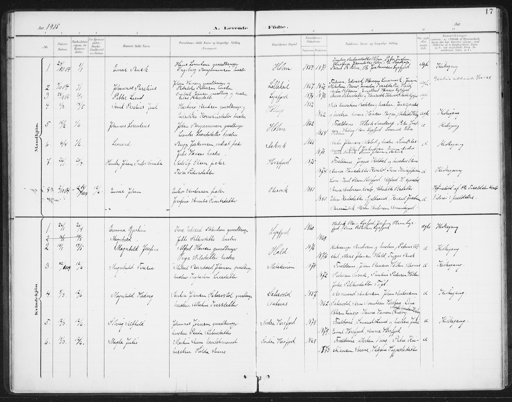 Ministerialprotokoller, klokkerbøker og fødselsregistre - Nordland, SAT/A-1459/811/L0167: Ministerialbok nr. 811A04, 1899-1913, s. 17