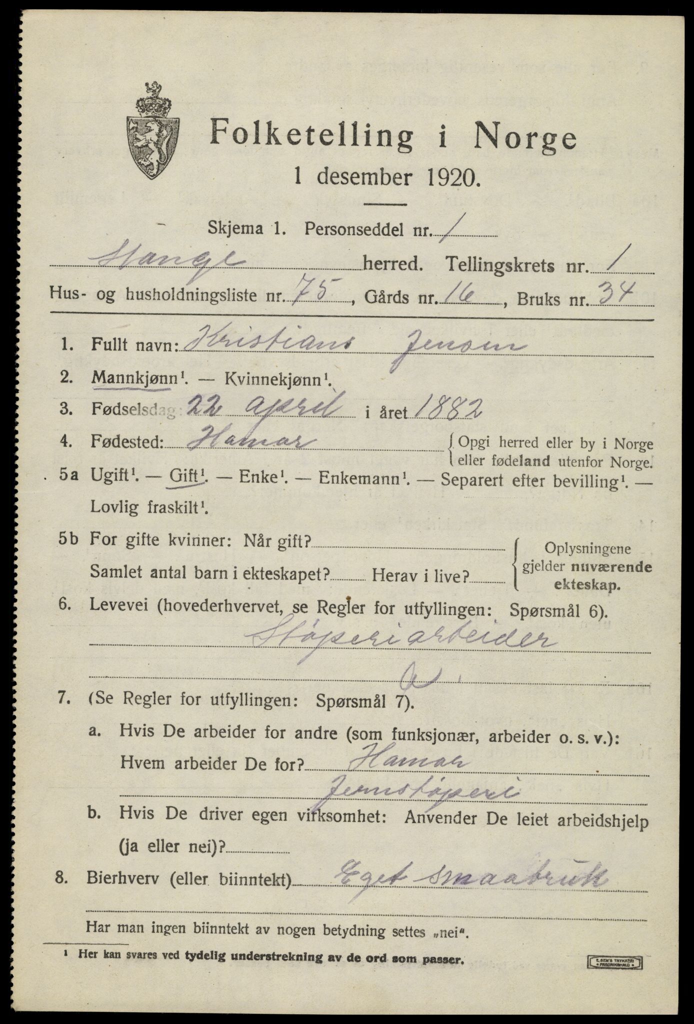 SAH, Folketelling 1920 for 0417 Stange herred, 1920, s. 3827