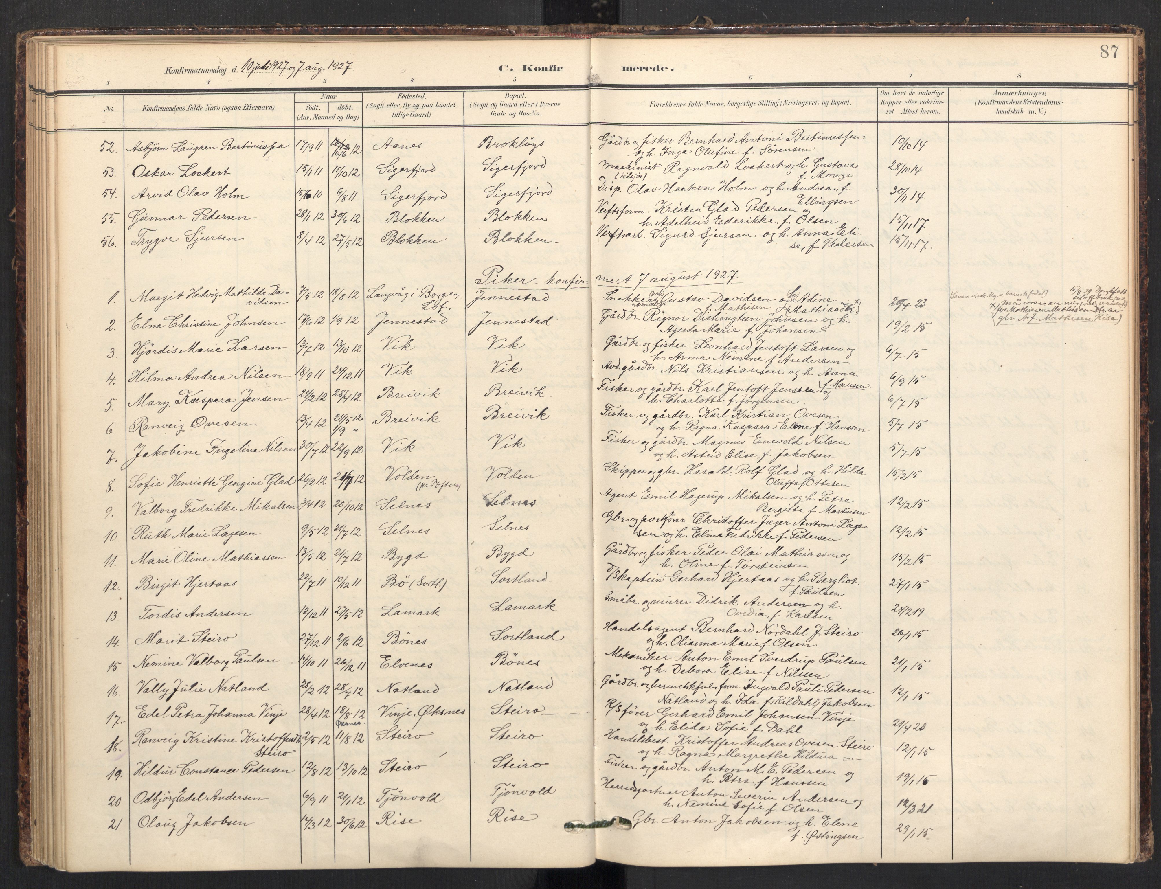 Ministerialprotokoller, klokkerbøker og fødselsregistre - Nordland, AV/SAT-A-1459/895/L1375: Ministerialbok nr. 895A10, 1907-1938, s. 87