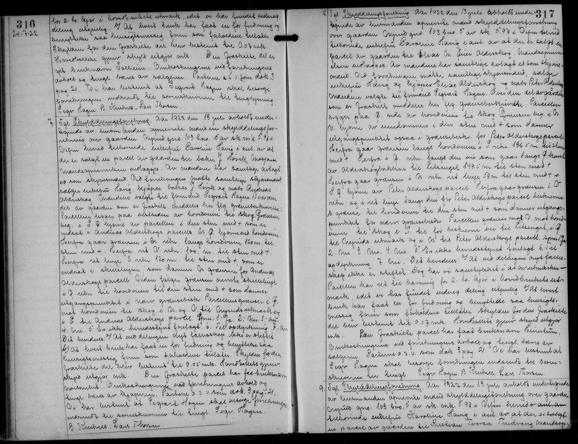 Søndre Helgeland sorenskriveri, SAT/A-4575/1/2/2C/L0022: Pantebok nr. 33, 1921-1925, s. 316-317, Tingl.dato: 24.07.1922