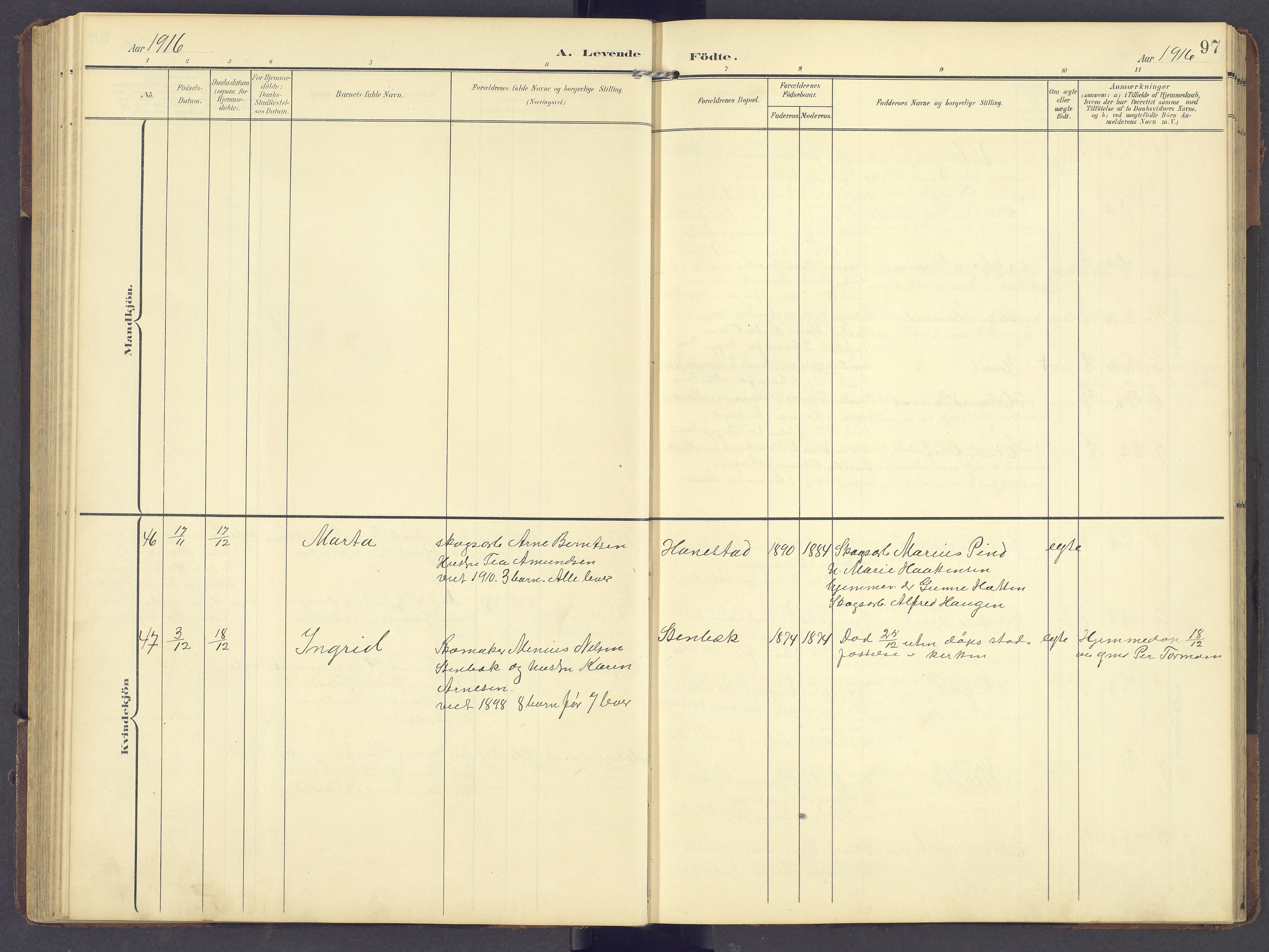 Brandval prestekontor, AV/SAH-PREST-034/H/Ha/Hab/L0003: Klokkerbok nr. 3, 1904-1917, s. 97