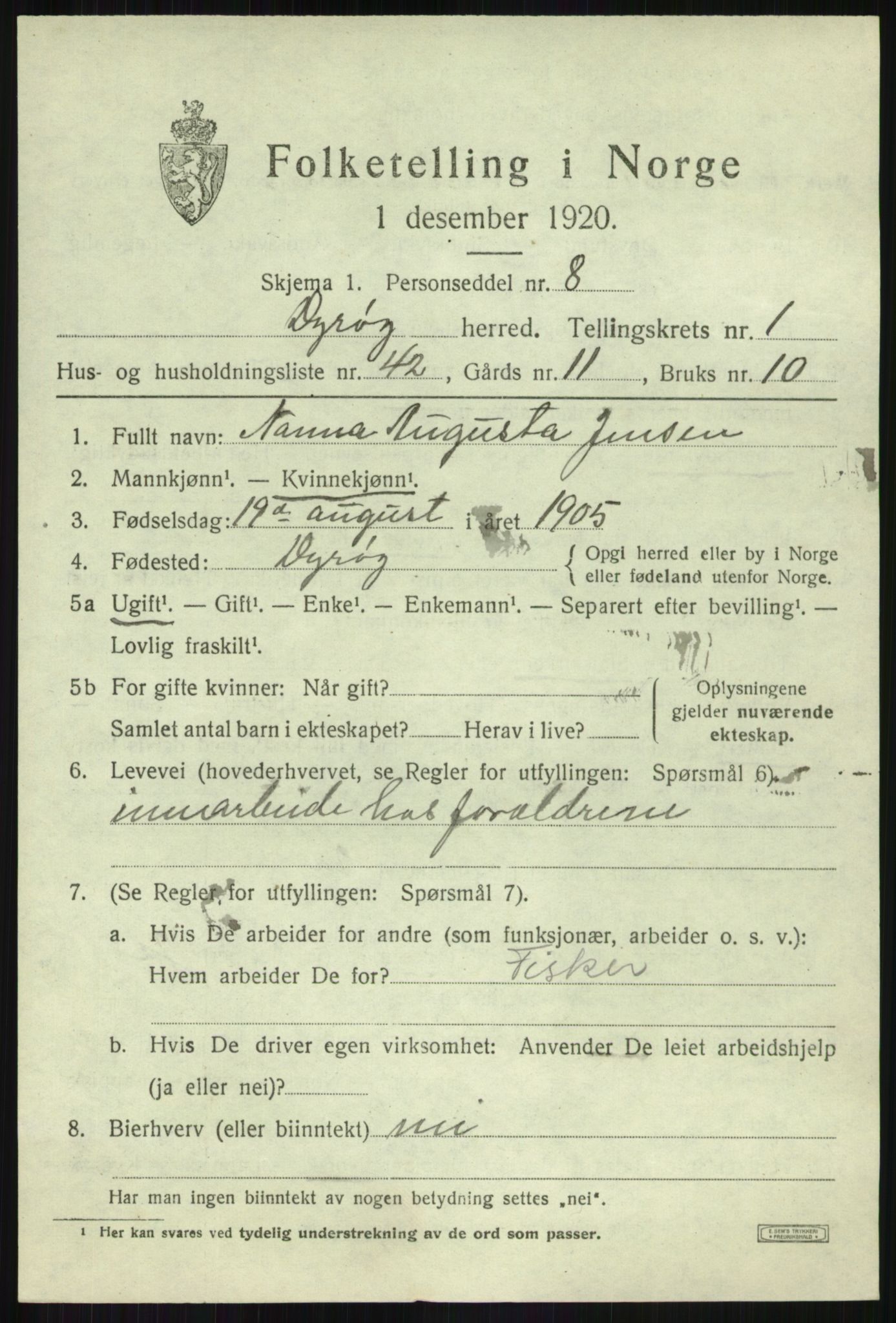 SATØ, Folketelling 1920 for 1926 Dyrøy herred, 1920, s. 1251