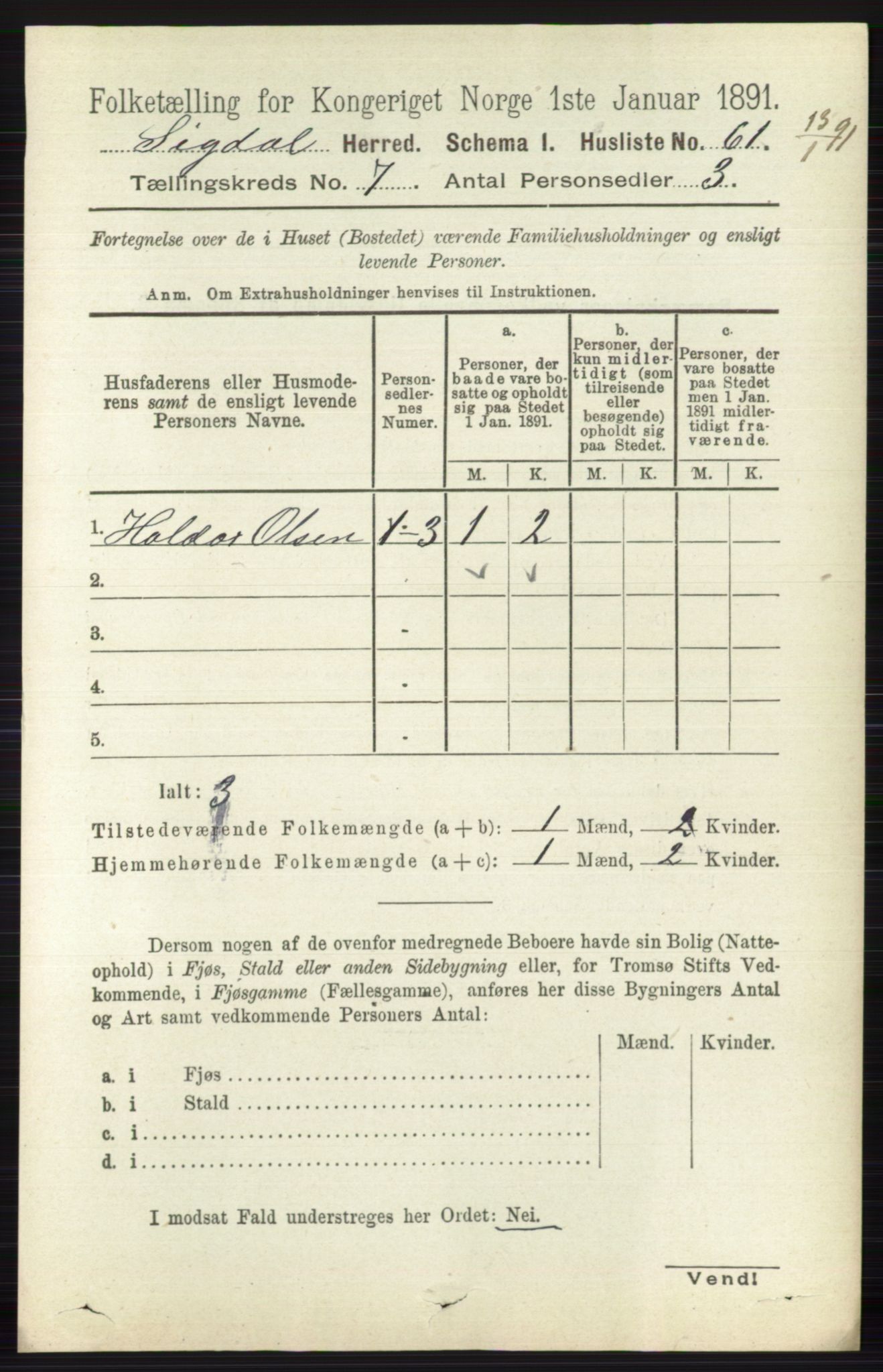 RA, Folketelling 1891 for 0621 Sigdal herred, 1891, s. 2710