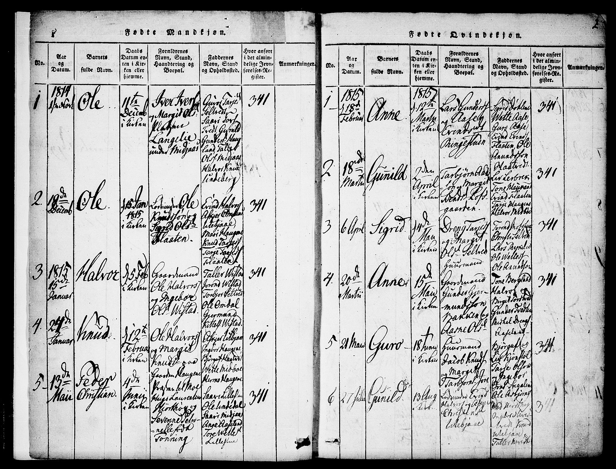 Mo kirkebøker, AV/SAKO-A-286/F/Fa/L0004: Ministerialbok nr. I 4, 1814-1844, s. 2
