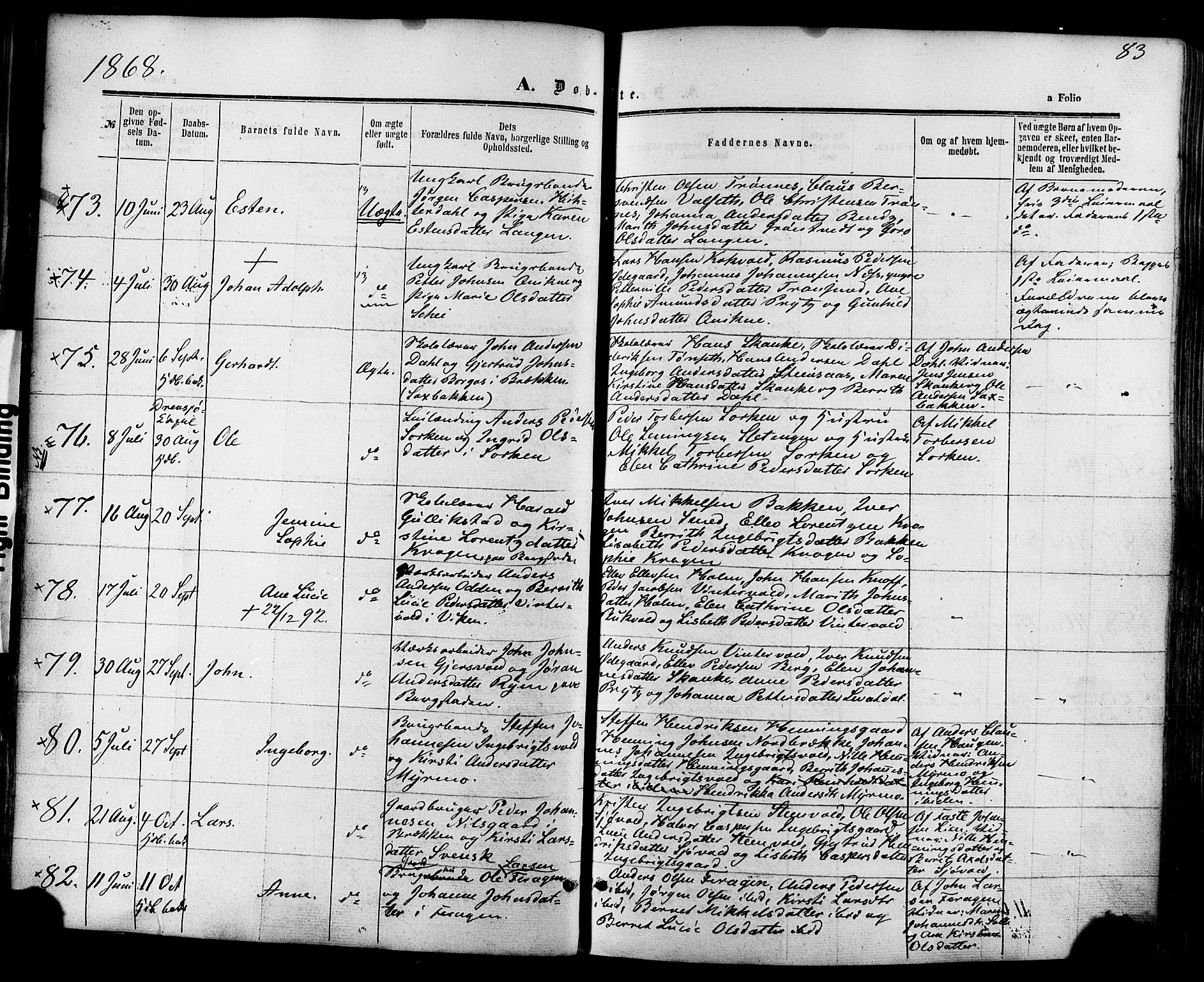 Ministerialprotokoller, klokkerbøker og fødselsregistre - Sør-Trøndelag, SAT/A-1456/681/L0932: Ministerialbok nr. 681A10, 1860-1878, s. 83