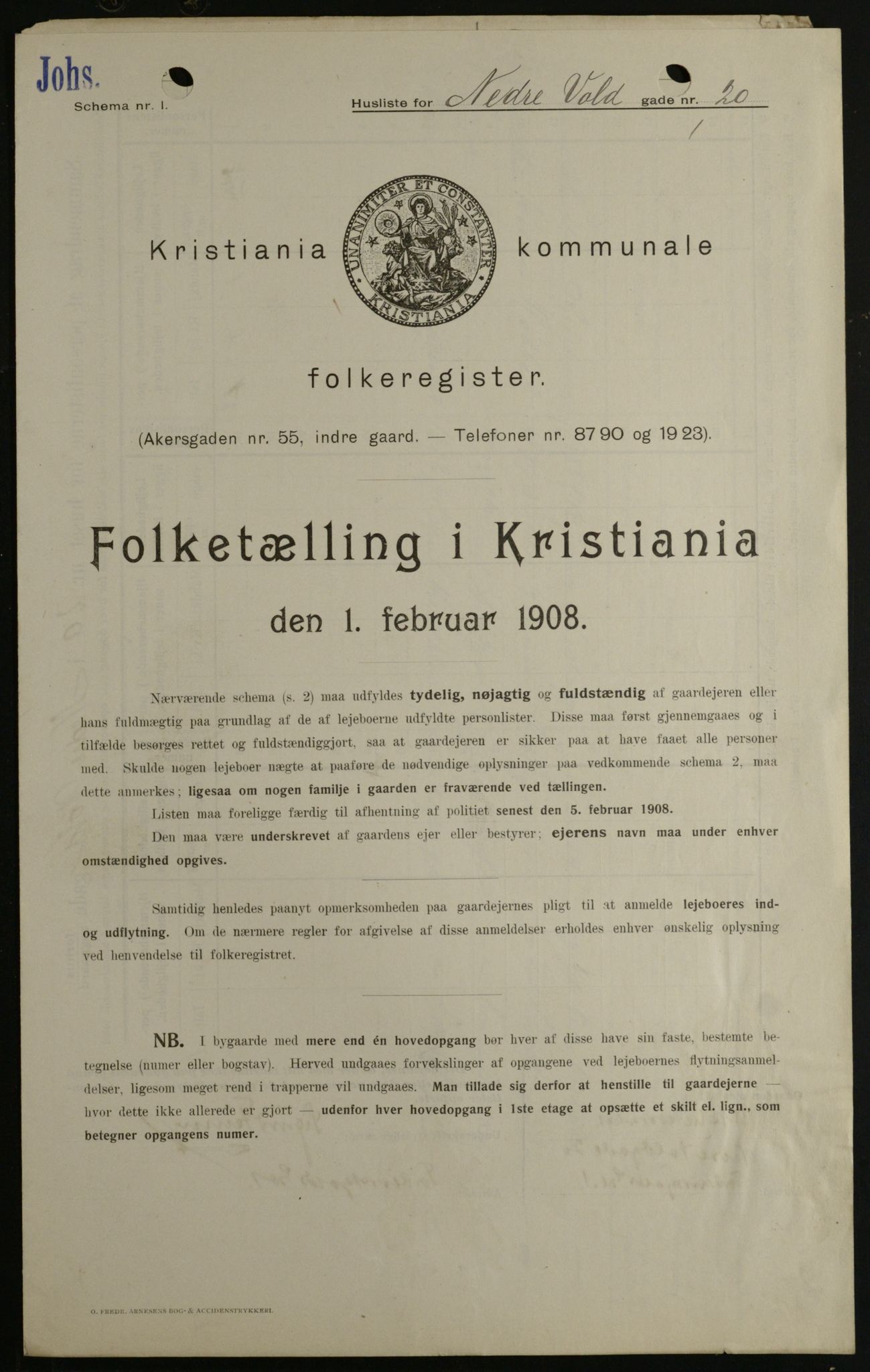 OBA, Kommunal folketelling 1.2.1908 for Kristiania kjøpstad, 1908, s. 62439