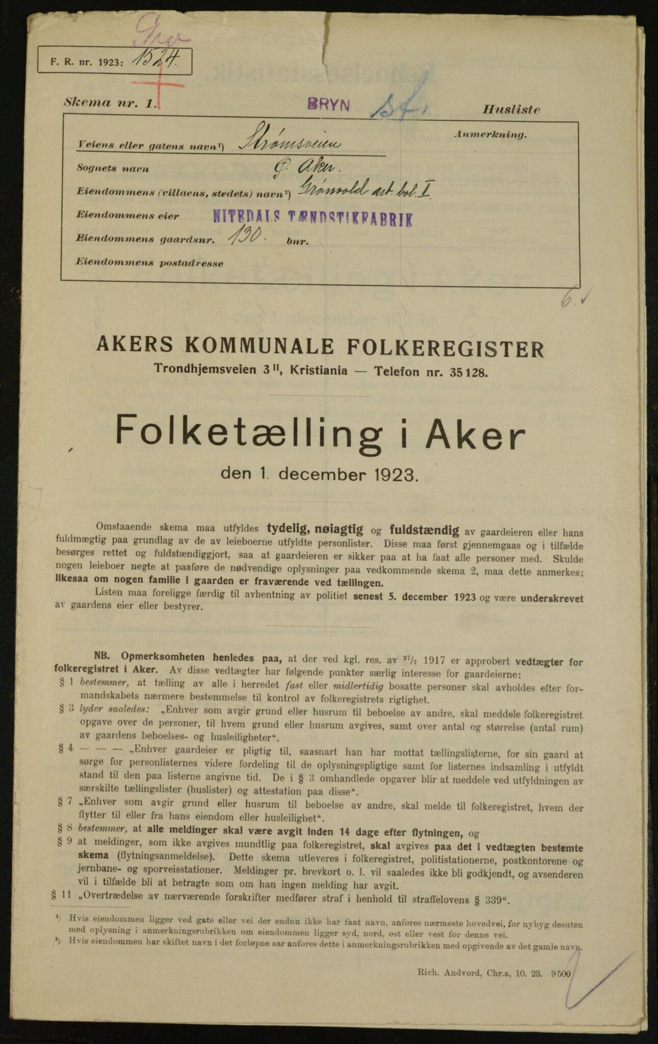 , Kommunal folketelling 1.12.1923 for Aker, 1923, s. 31963