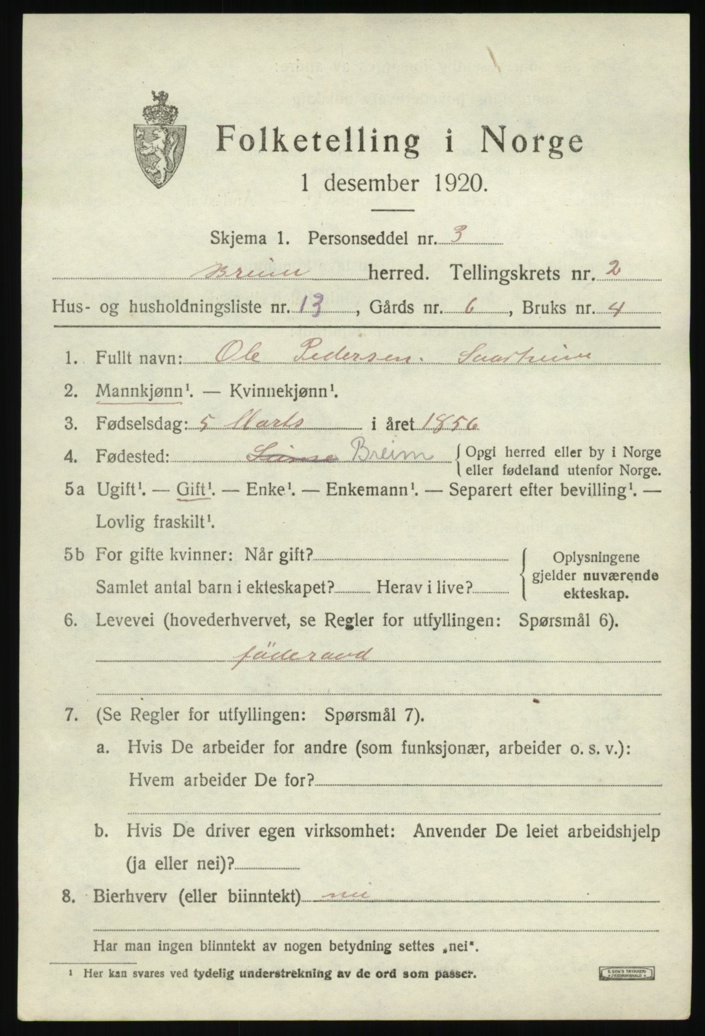 SAB, Folketelling 1920 for 1446 Breim herred, 1920, s. 997