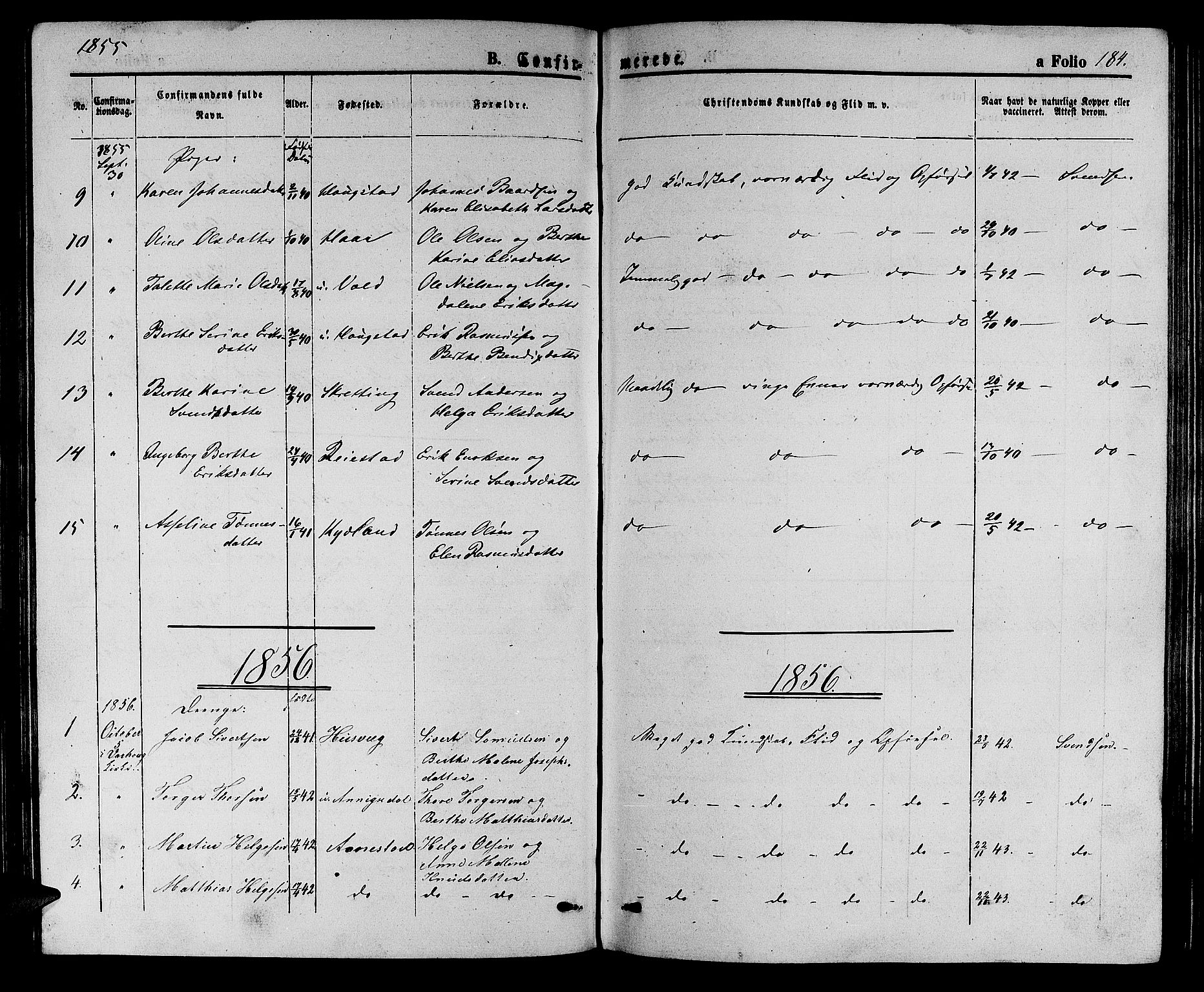 Hå sokneprestkontor, AV/SAST-A-101801/001/30BB/L0002: Klokkerbok nr. B 2, 1854-1883, s. 184