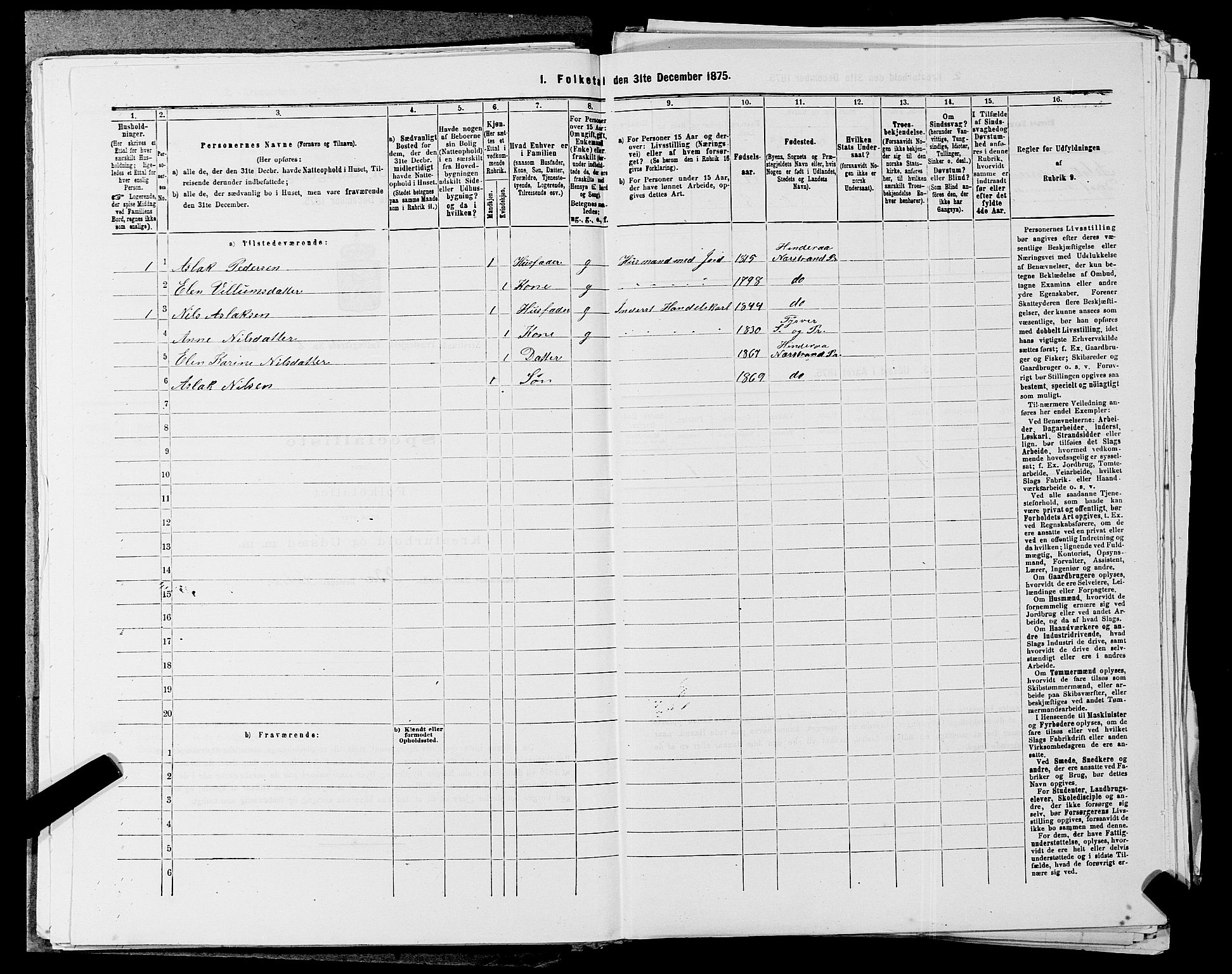 SAST, Folketelling 1875 for 1139P Nedstrand prestegjeld, 1875, s. 580