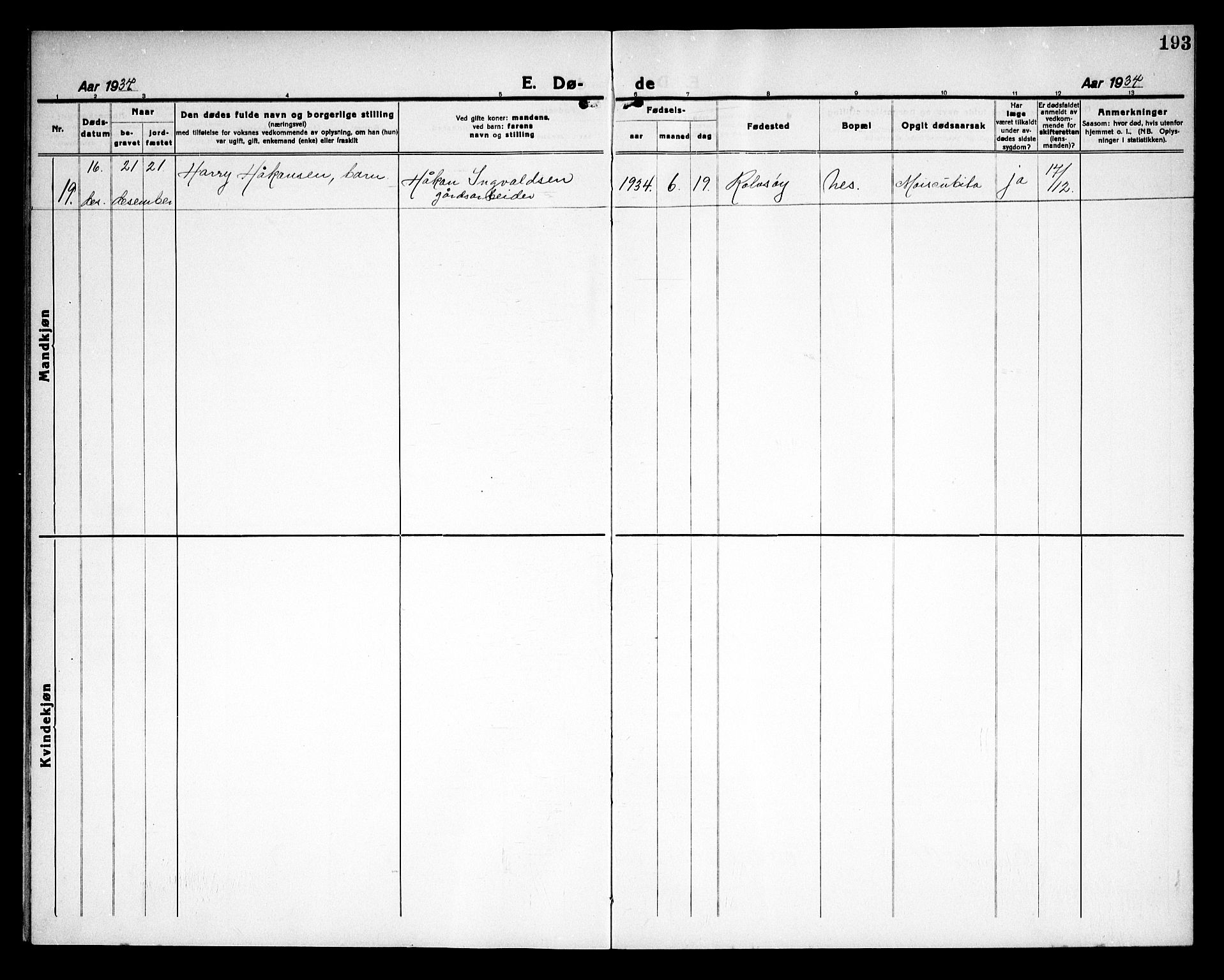 Rolvsøy prestekontor Kirkebøker, AV/SAO-A-2004/G/Ga/L0002: Klokkerbok nr. 2, 1920-1935, s. 193