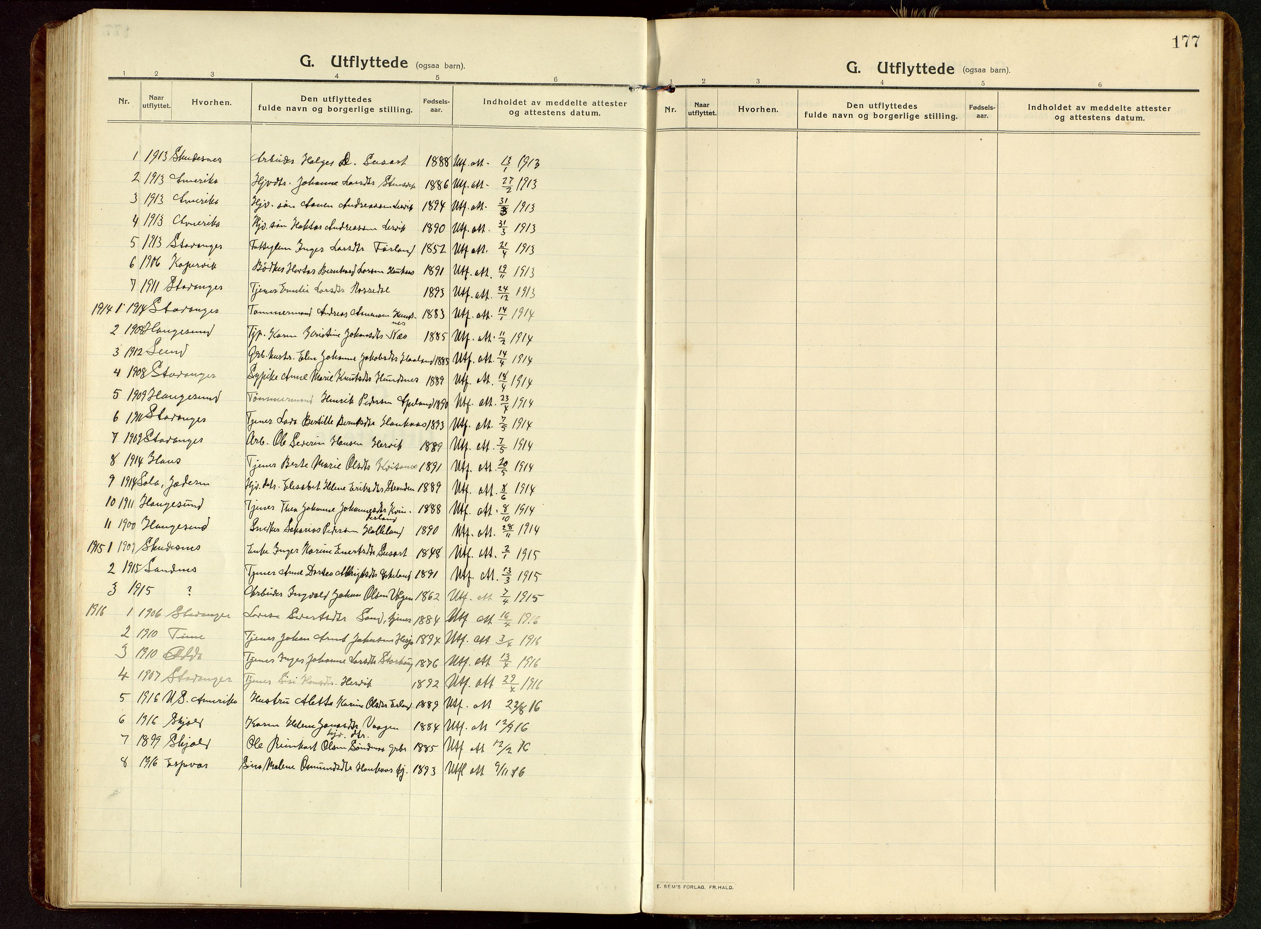 Tysvær sokneprestkontor, SAST/A -101864/H/Ha/Hab/L0011: Klokkerbok nr. B 11, 1913-1946, s. 177