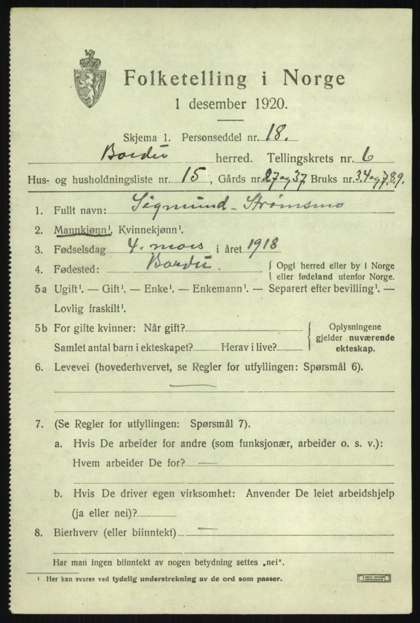 SATØ, Folketelling 1920 for 1922 Bardu herred, 1920, s. 2708