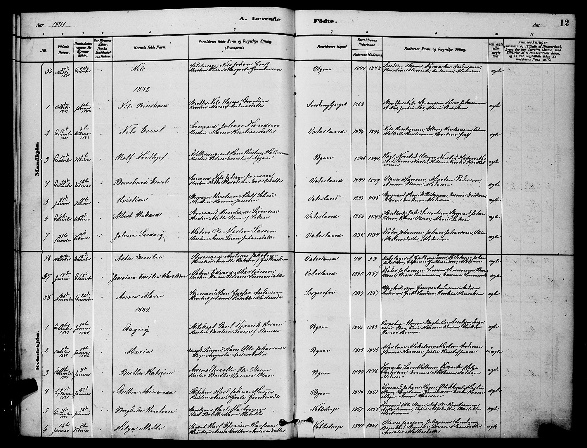 Østre Fredrikstad prestekontor Kirkebøker, AV/SAO-A-10907/G/Ga/L0001: Klokkerbok nr. 1, 1880-1899, s. 12