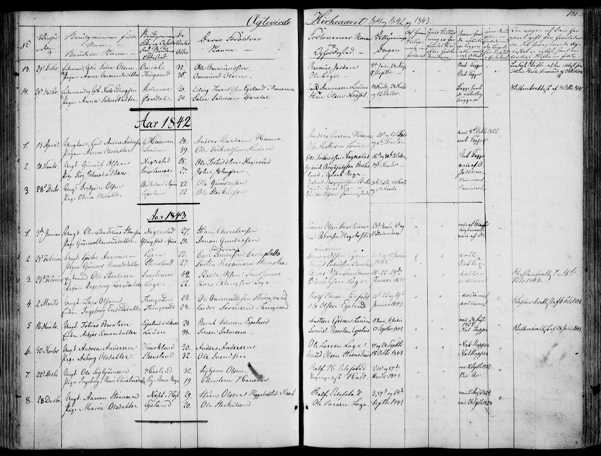 Hægebostad sokneprestkontor, SAK/1111-0024/F/Fa/Faa/L0004: Ministerialbok nr. A 4, 1834-1864, s. 181