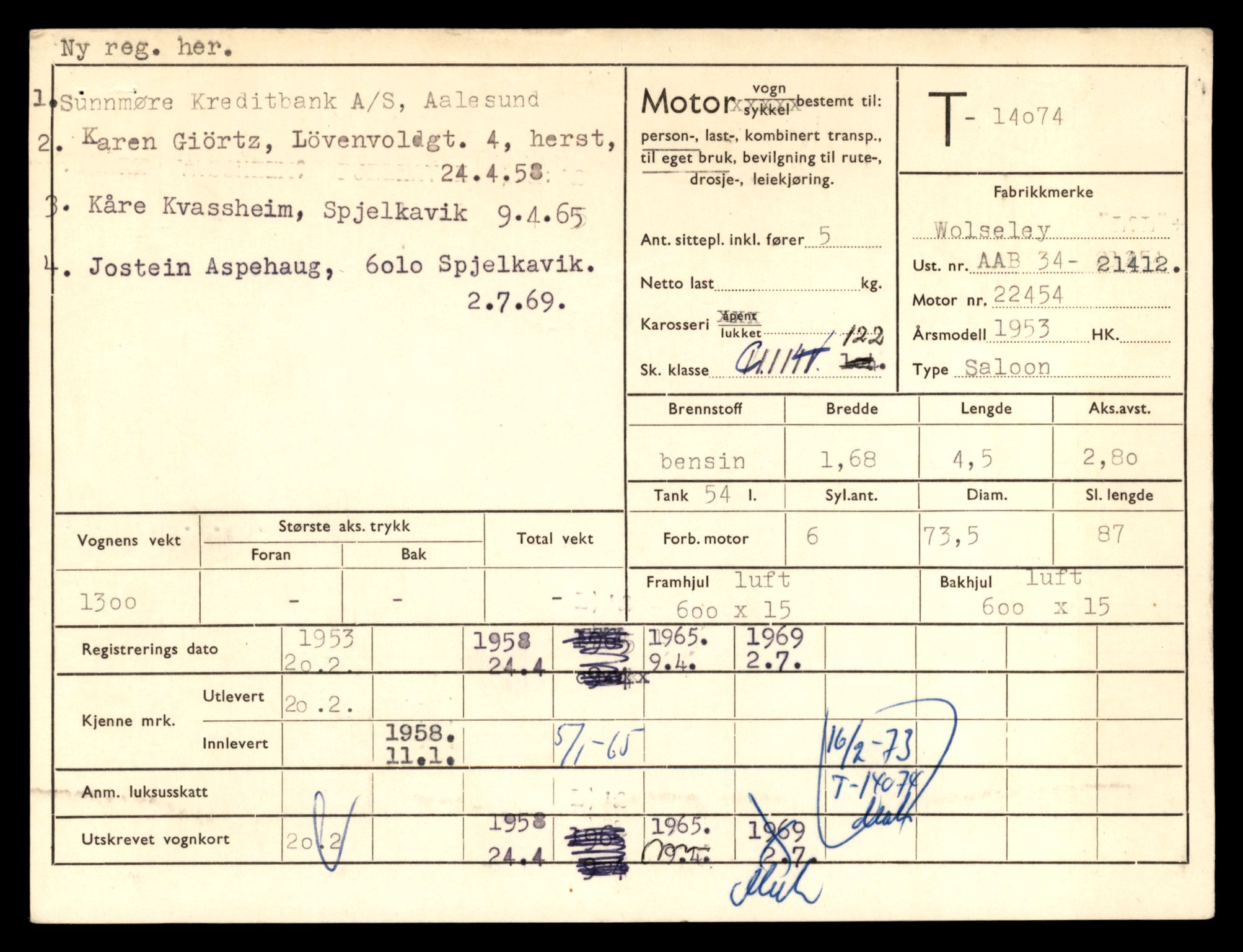 Møre og Romsdal vegkontor - Ålesund trafikkstasjon, AV/SAT-A-4099/F/Fe/L0042: Registreringskort for kjøretøy T 13906 - T 14079, 1927-1998, s. 3065