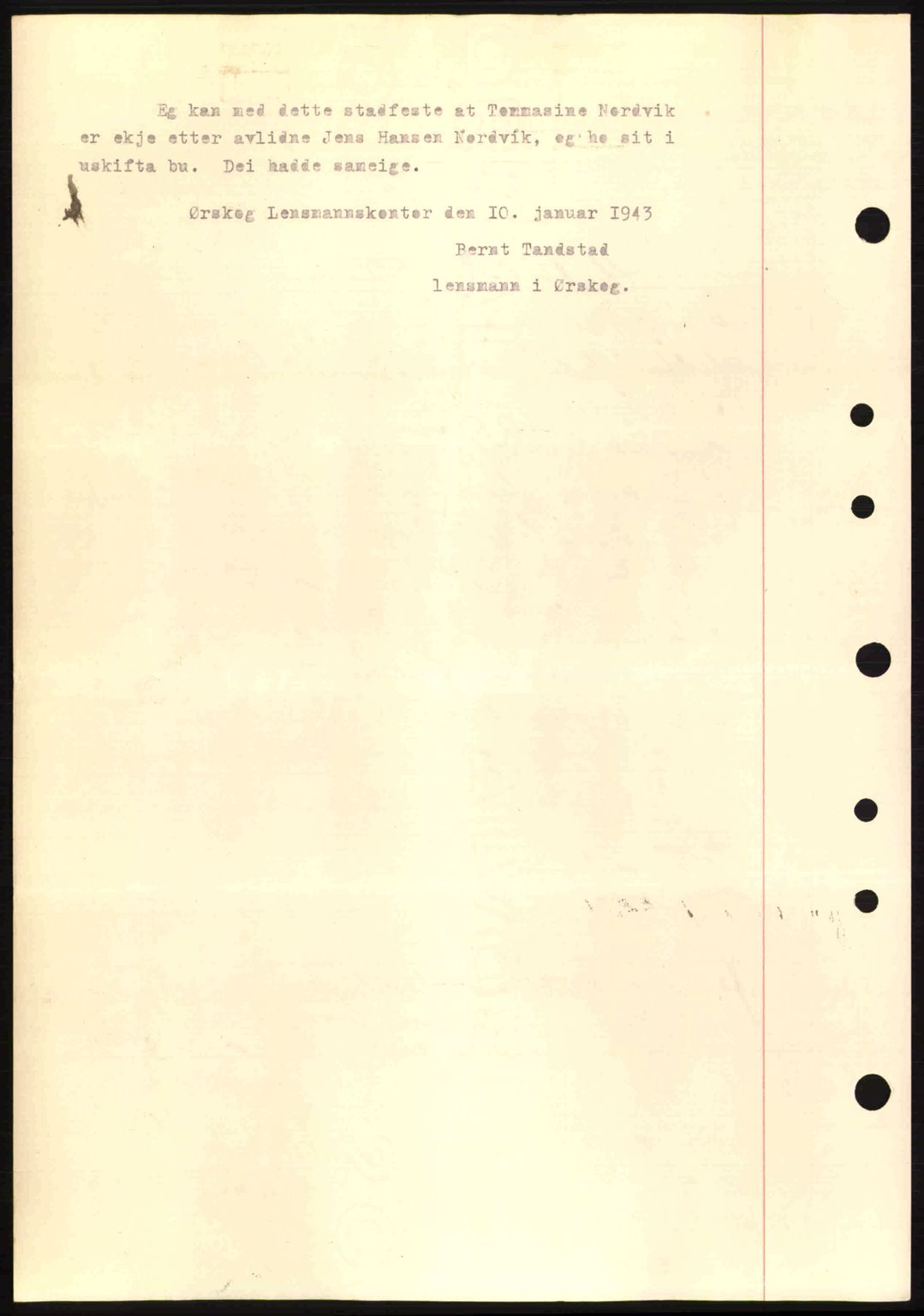 Nordre Sunnmøre sorenskriveri, AV/SAT-A-0006/1/2/2C/2Ca: Pantebok nr. A15, 1942-1943, Dagboknr: 101/1943