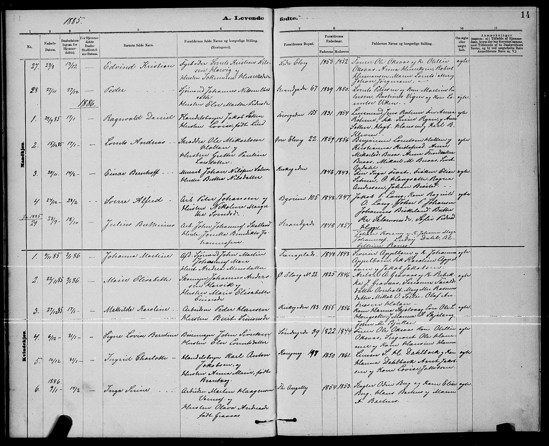 Ministerialprotokoller, klokkerbøker og fødselsregistre - Nord-Trøndelag, AV/SAT-A-1458/739/L0374: Klokkerbok nr. 739C02, 1883-1898, s. 14