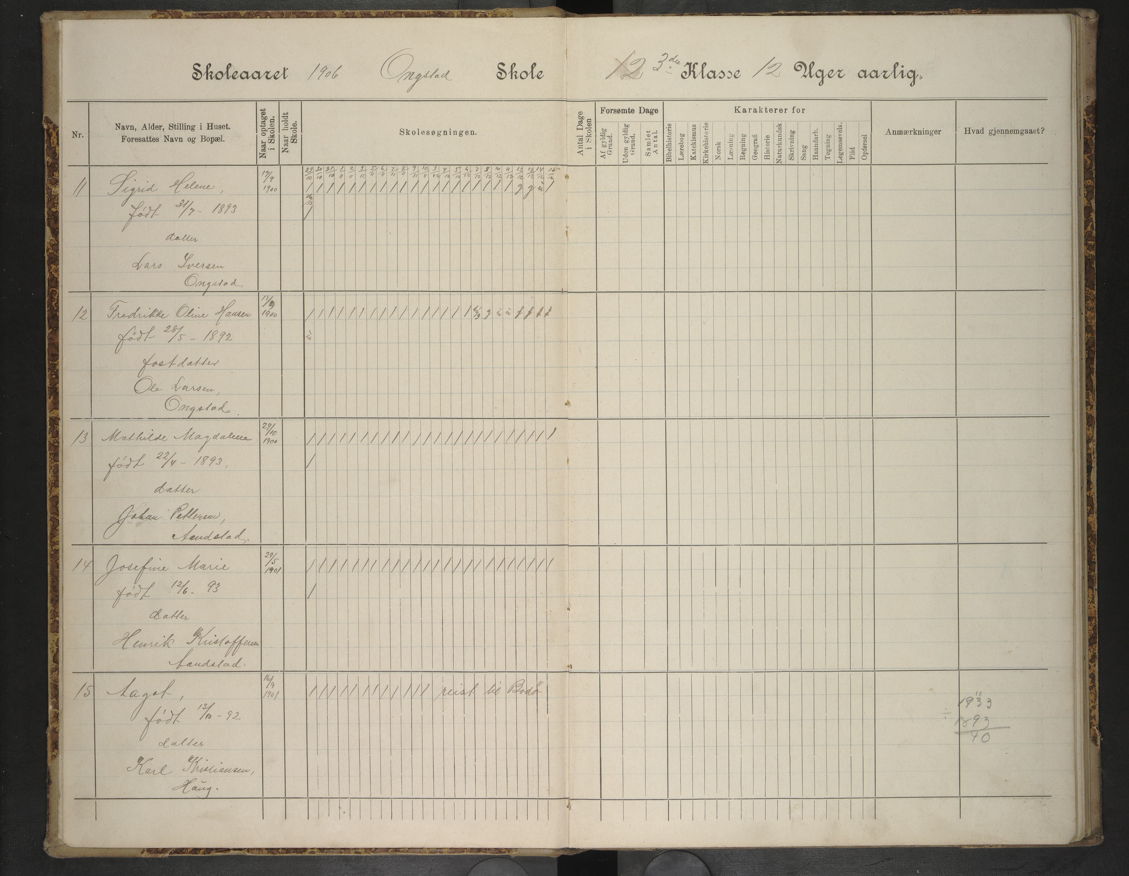 Hadsel kommune. Ongstad skolekrets, AIN/K-18660.510.26/F/Fa/L0003: Skoleprotokoll for Ongstad skole, 1906-1910