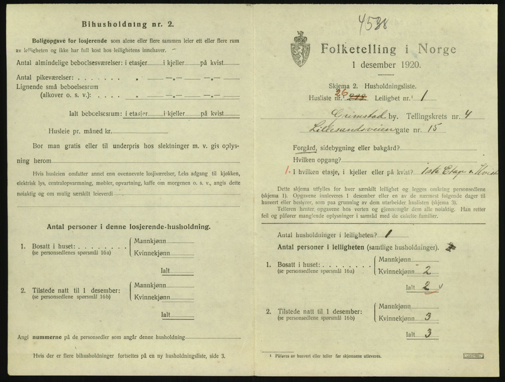 SAK, Folketelling 1920 for 0904 Grimstad kjøpstad, 1920, s. 1895